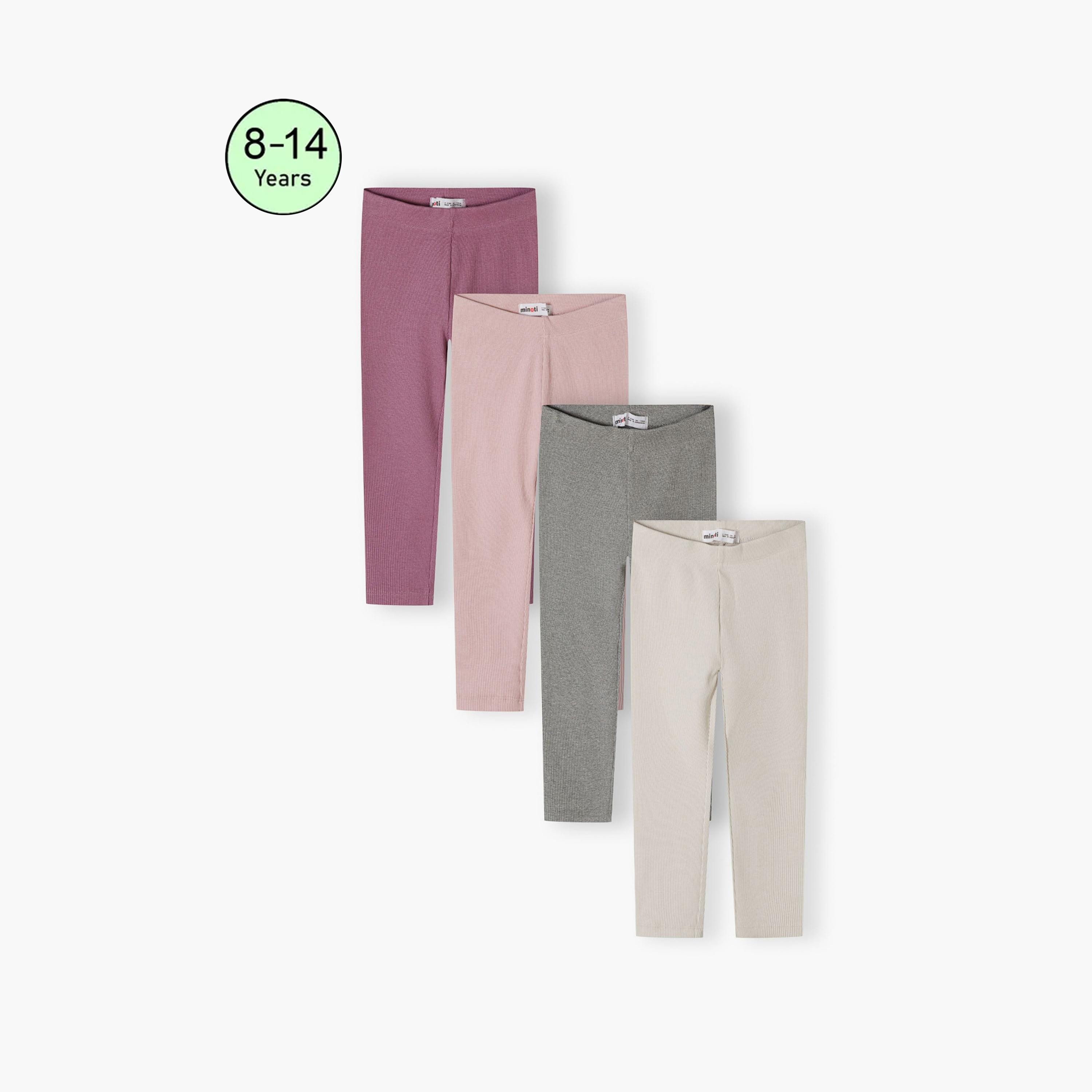 حزمة من 4 بناطيل ليقنز بخصر مطاطي سادة من مزيج القطن من مينوتي-girls-clothing-bottoms-leggings-image-1