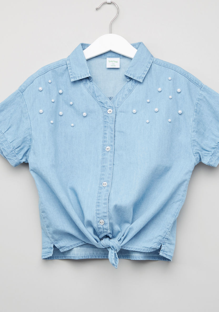 Bossini Pearl Detail Front Knot Shirt-Blouses-image-0