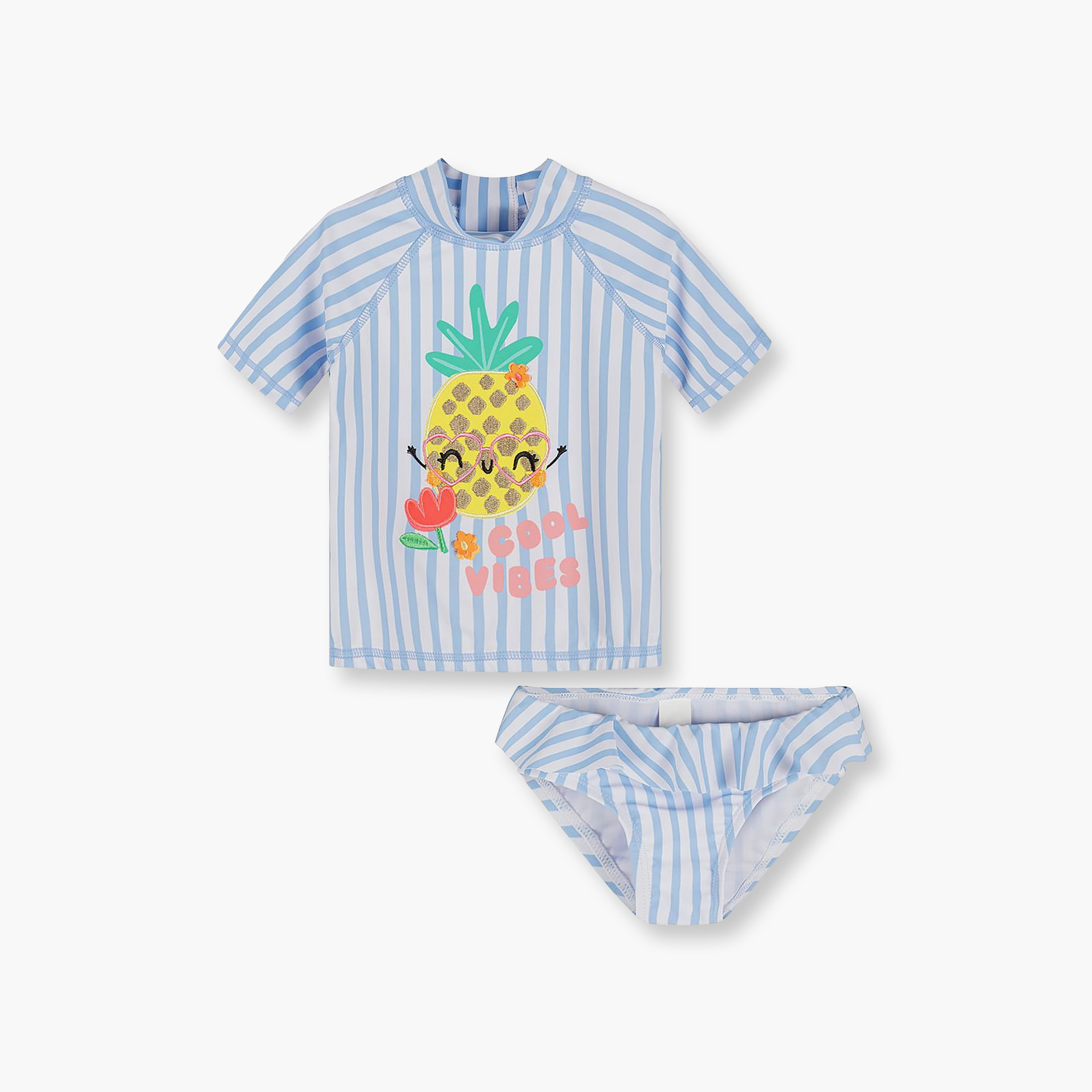 Minoti Short Sleeves Striped Swim top & Briefs-baby-girls-clothing-swimwear-image-1