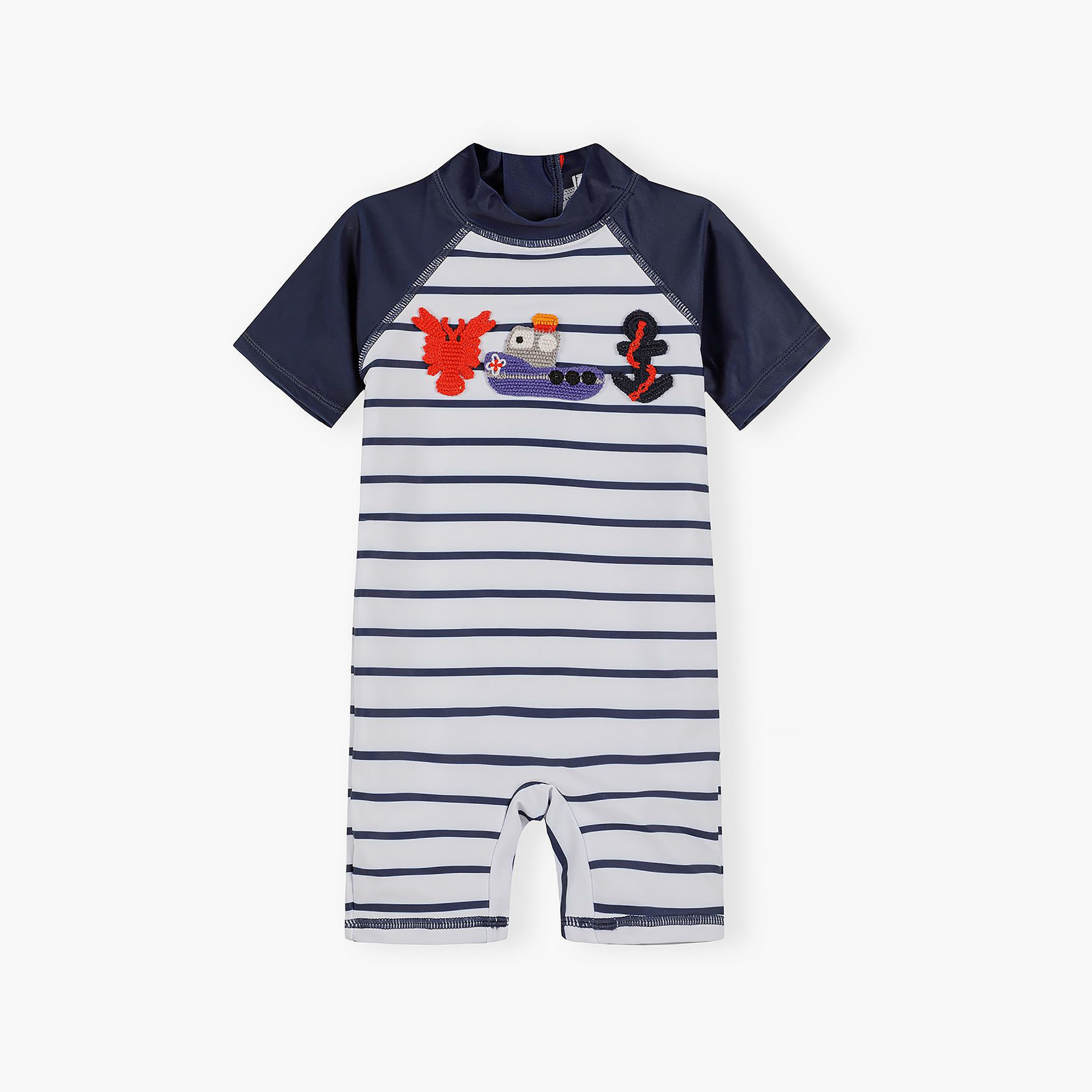 ملابس سباحة "مايوه" مخطط وأكمام قصيرة من مينوتي-boys-clothing-swimwear-image-1