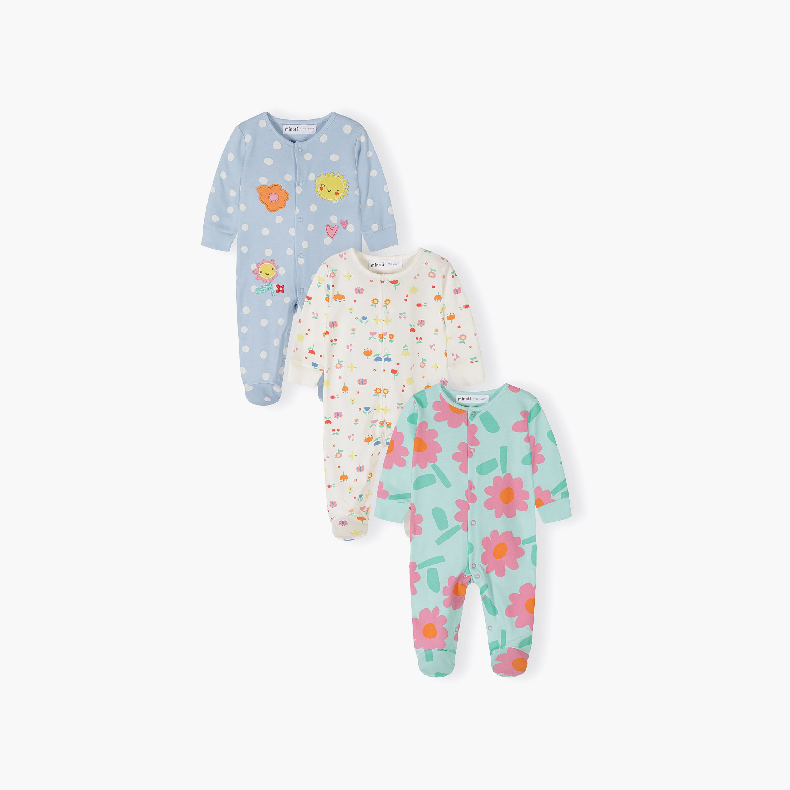 طقم بودي سوت بطبعة زهور ونقاط وأكمام طويلة 3 قطع من مينوتي-baby-girls-clothing-nightwear-sleepsuits-image-1