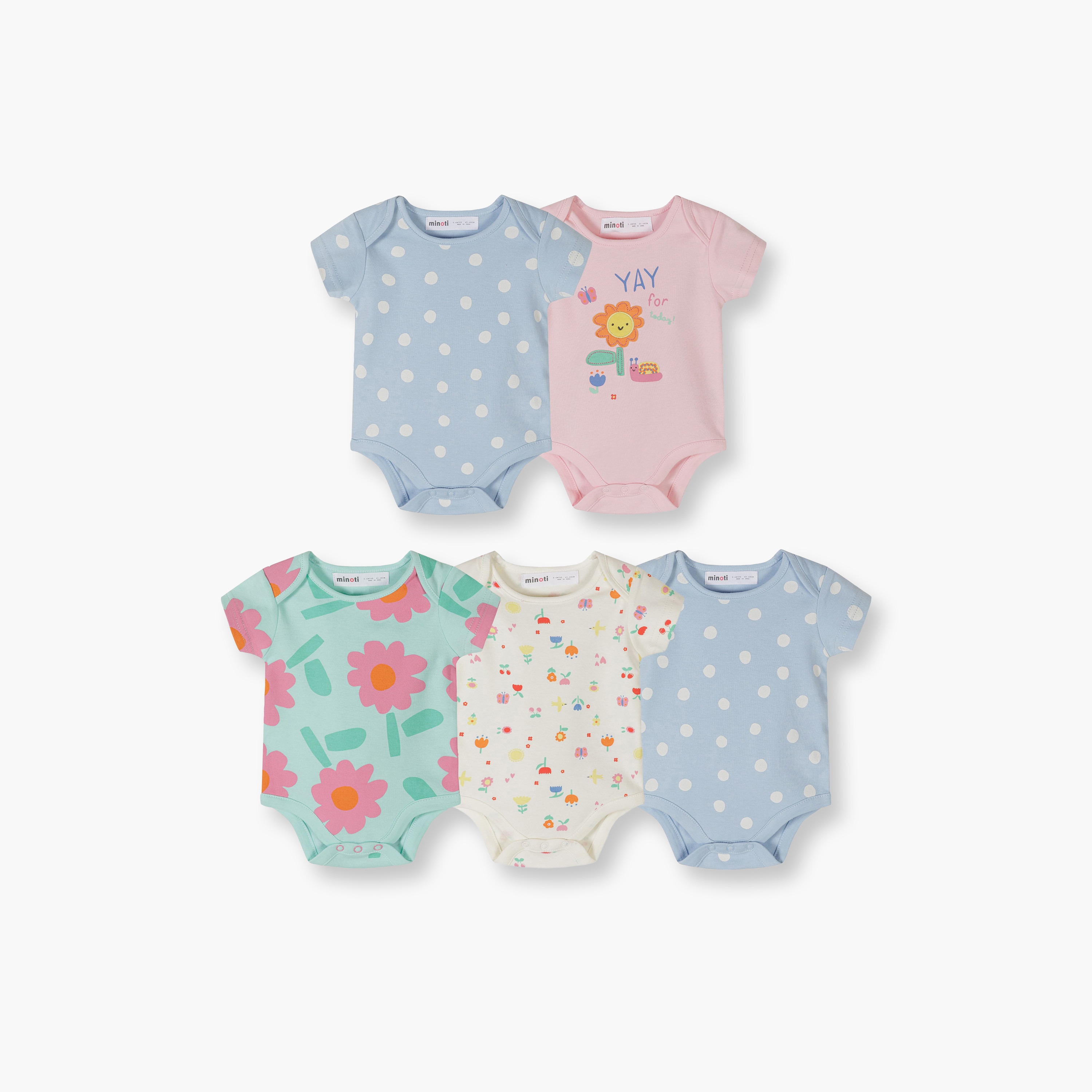 Minoti 5-Piece Short Sleeves Dots & Flower Print Bodysuits Set-baby-girls-clothing-bodysuits-image-1