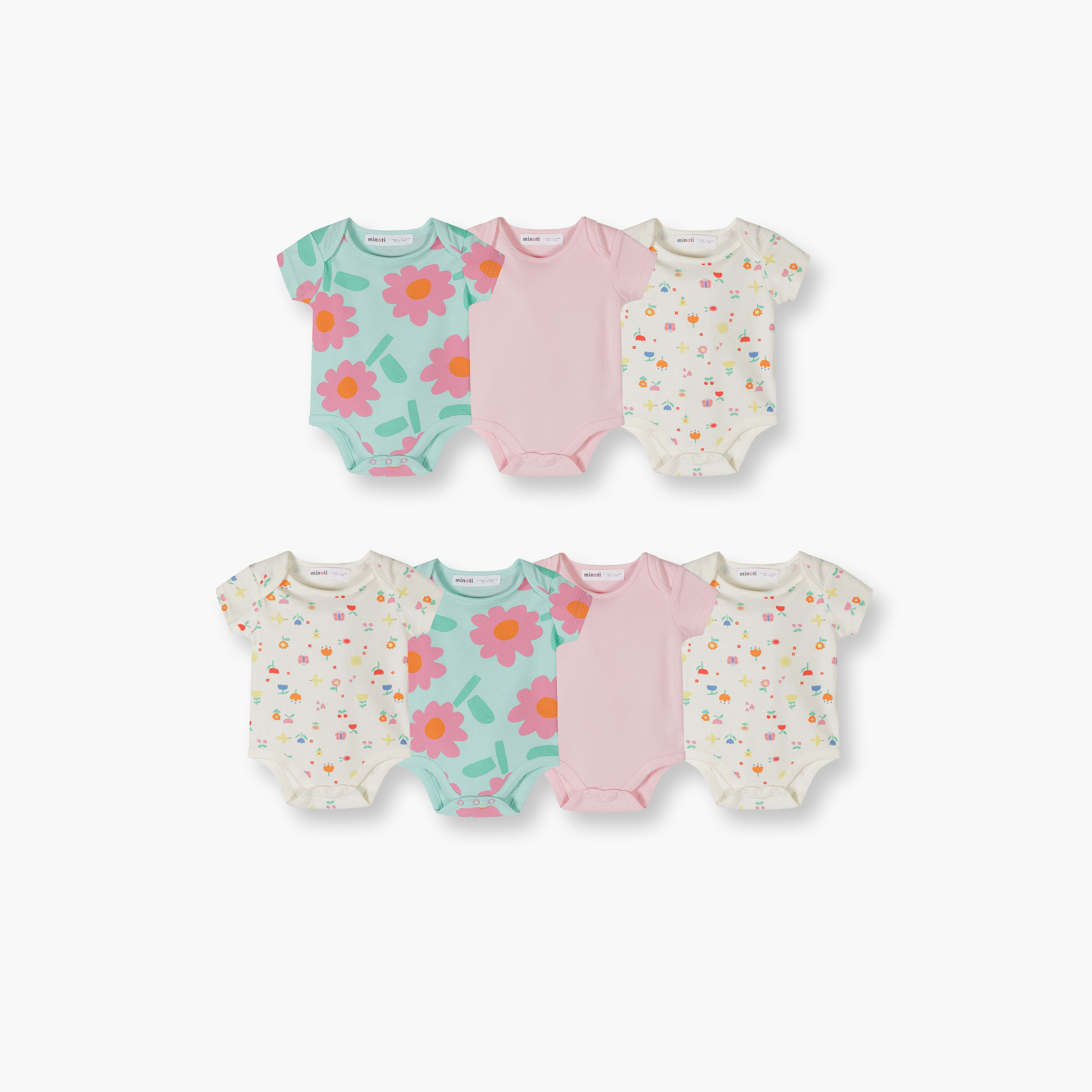 Minoti 7-Piece Short Sleeves Flower Print Bodysuit Set-baby-girls-clothing-bodysuits-image-1