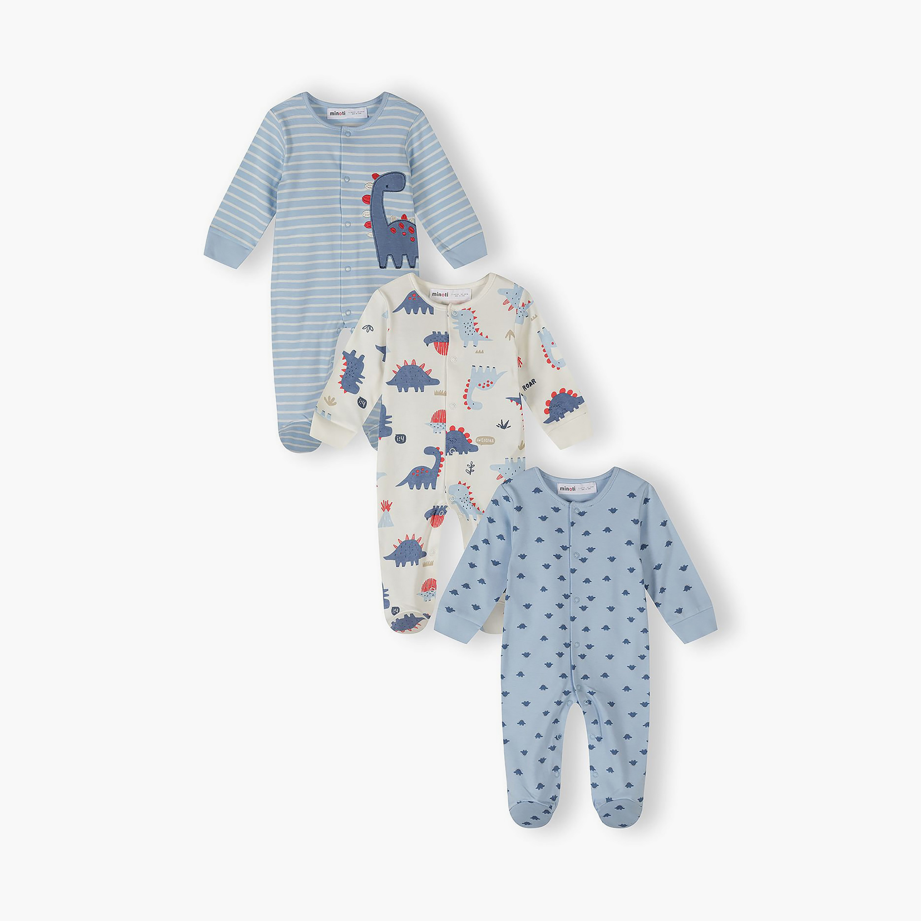 Minoti 3-Piece Long Sleeves Dinosaurs Printed Bodysuits Set-baby-boys-clothing-nightwear-sleepsuits-image-1