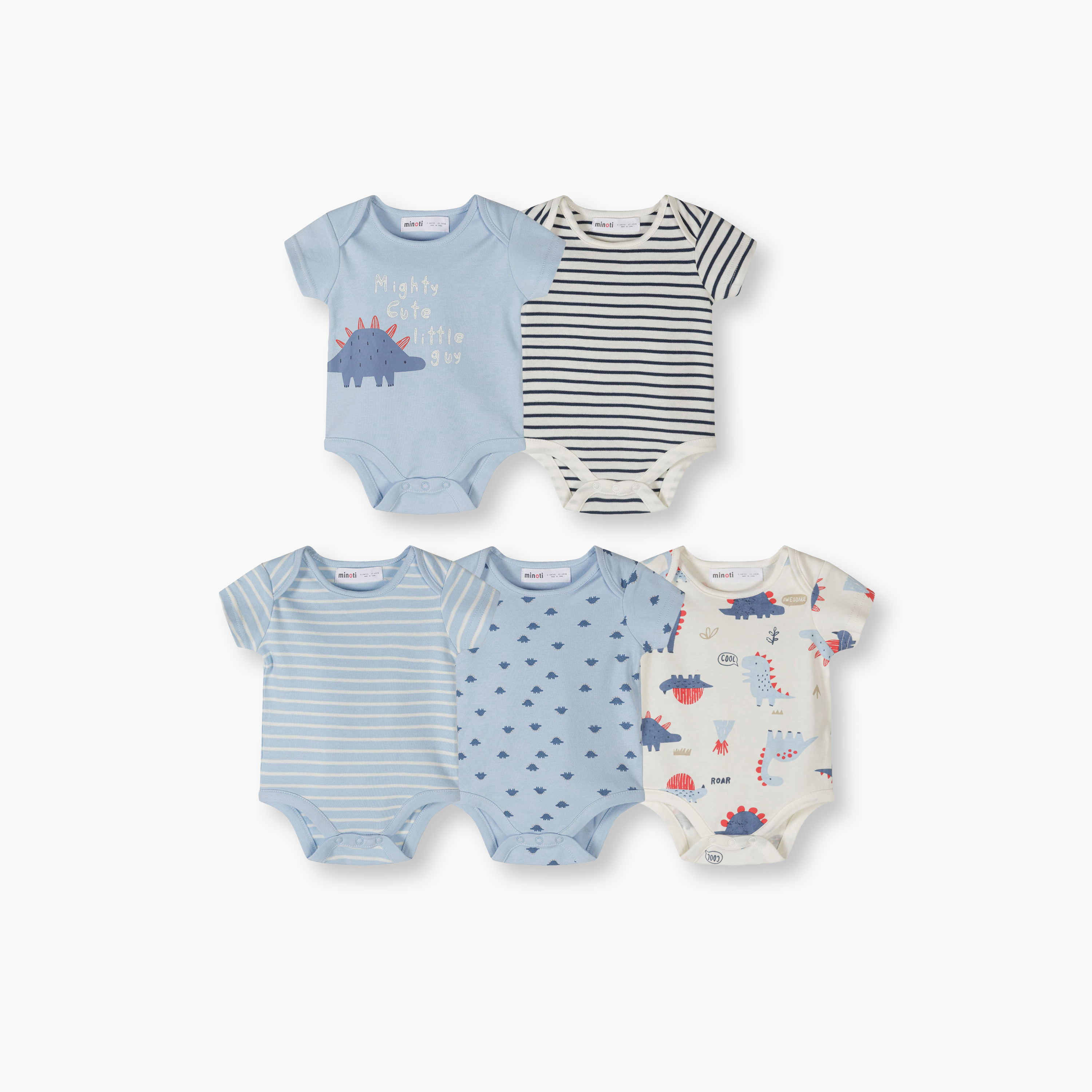 طقم بودي سوت بطبعة ديناصورات وأكمام قصيرة 5 قطع من مينوتي-baby-boys-clothing-bodysuits-image-1