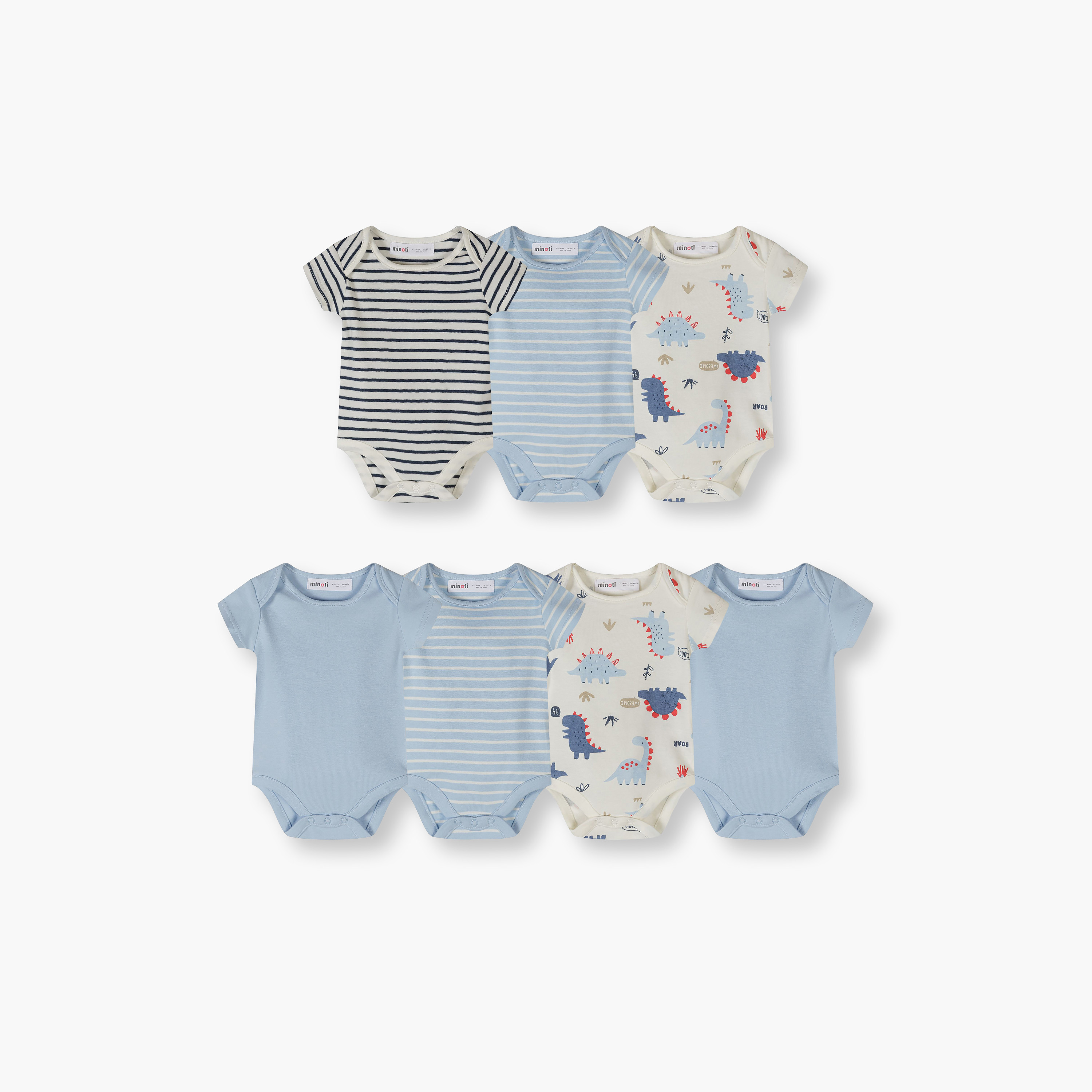 Minoti 7-Piece Short Sleeves Dinosaur Print Bodysuits Set-baby-boys-clothing-bodysuits-image-1