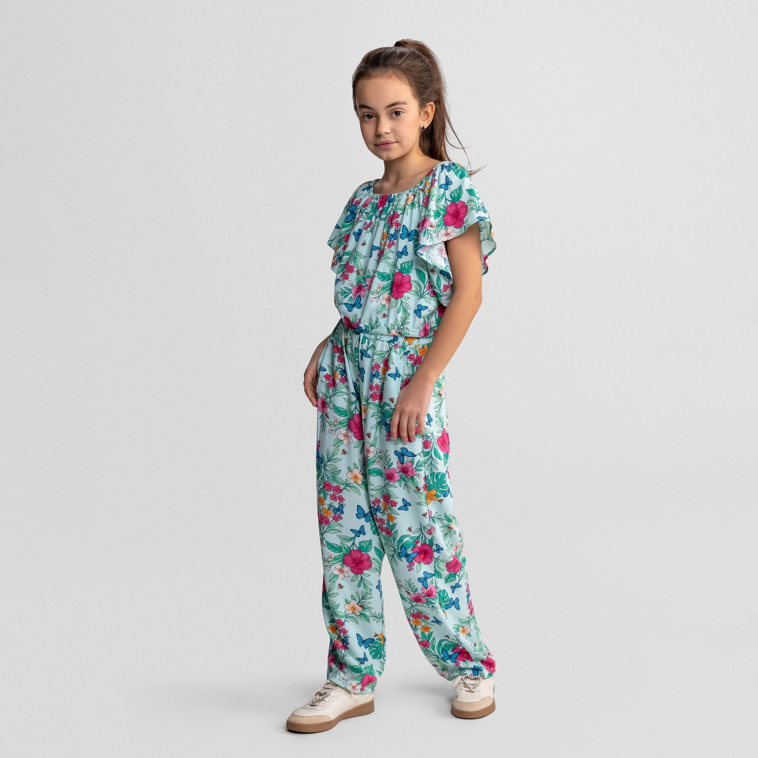 طقم بلوزة بطبعة استوائية وأكمام قصيرة وبنطلون أرجل واسعة من مينوتي-girls-clothing-setsandcoords-image-2