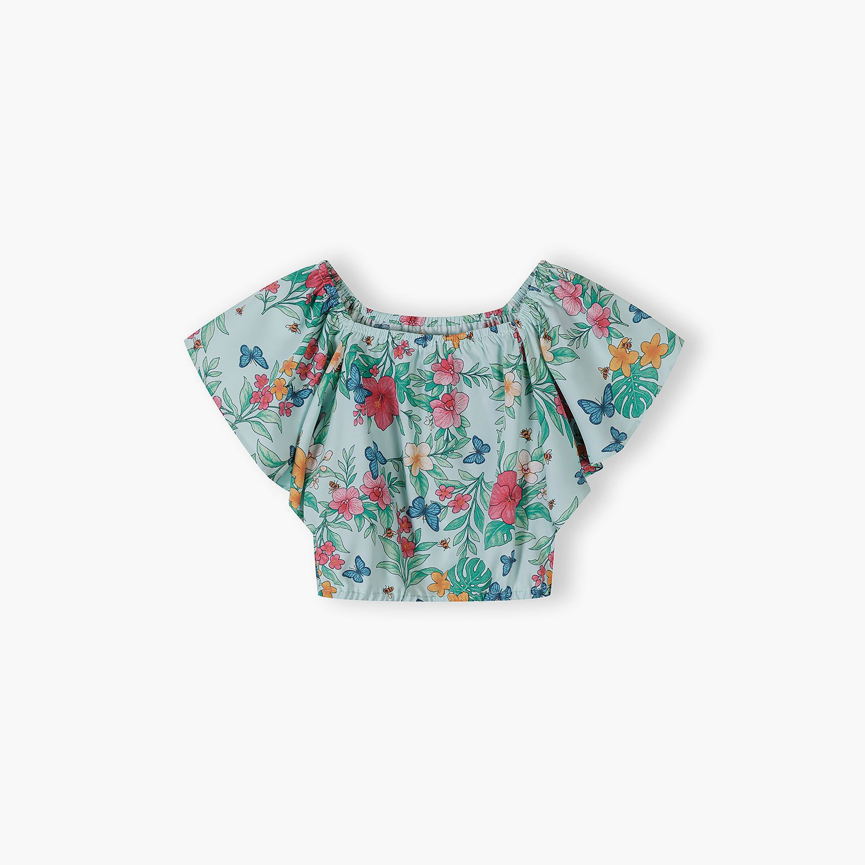 طقم بلوزة بطبعة استوائية وأكمام قصيرة وبنطلون أرجل واسعة من مينوتي-girls-clothing-setsandcoords-image-3