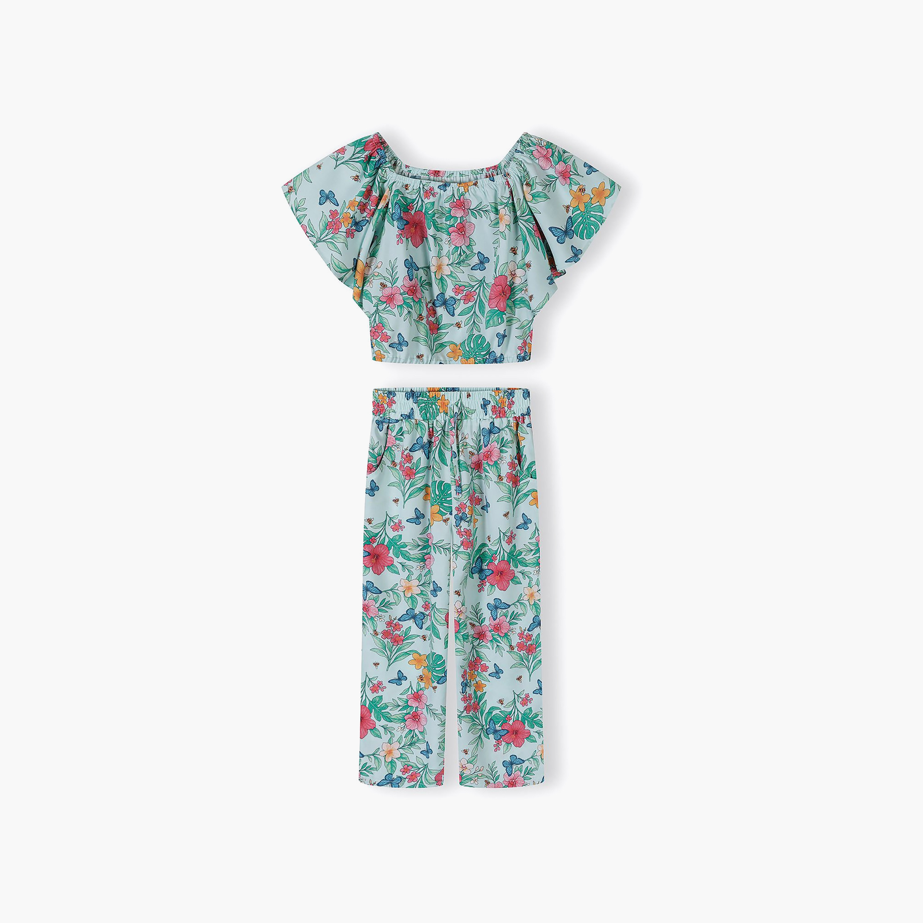 طقم بلوزة بطبعة استوائية وأكمام قصيرة وبنطلون أرجل واسعة من مينوتي-girls-clothing-setsandcoords-image-3