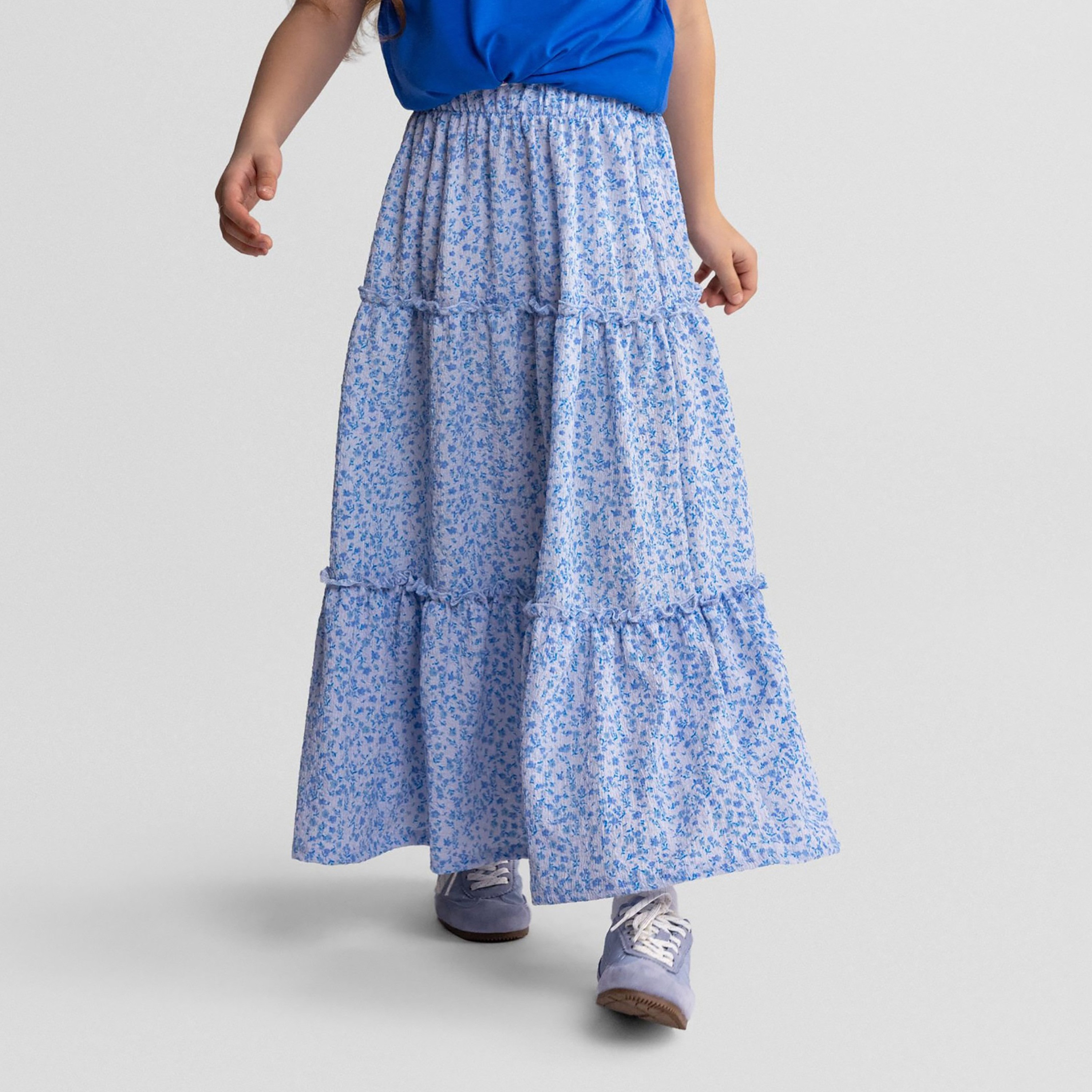 تنورة ماكسي بنقشة زهور وخصر مطاطي من مينوتي-girls-clothing-bottoms-skirts-image-1