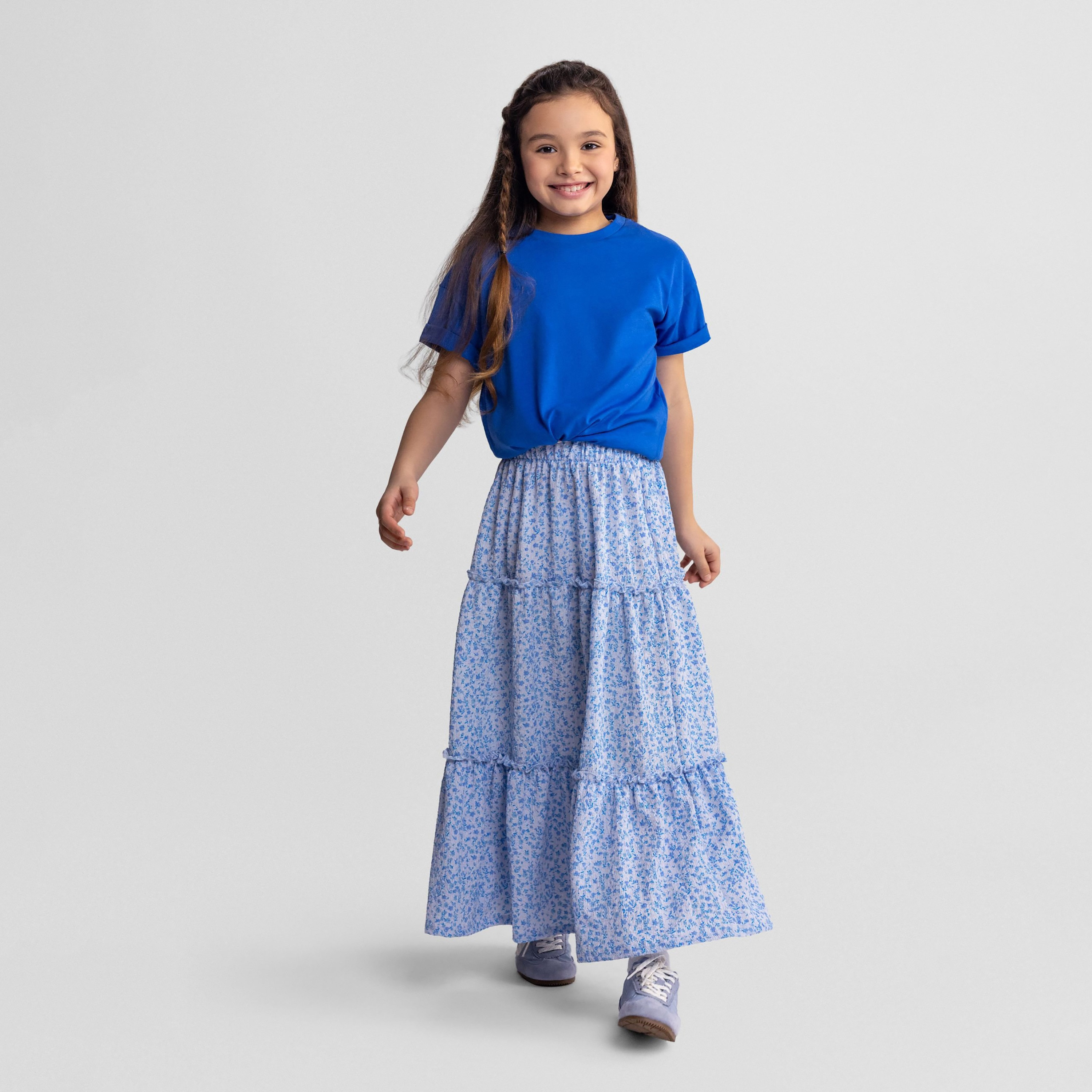 تنورة ماكسي بنقشة زهور وخصر مطاطي من مينوتي-girls-clothing-bottoms-skirts-image-2