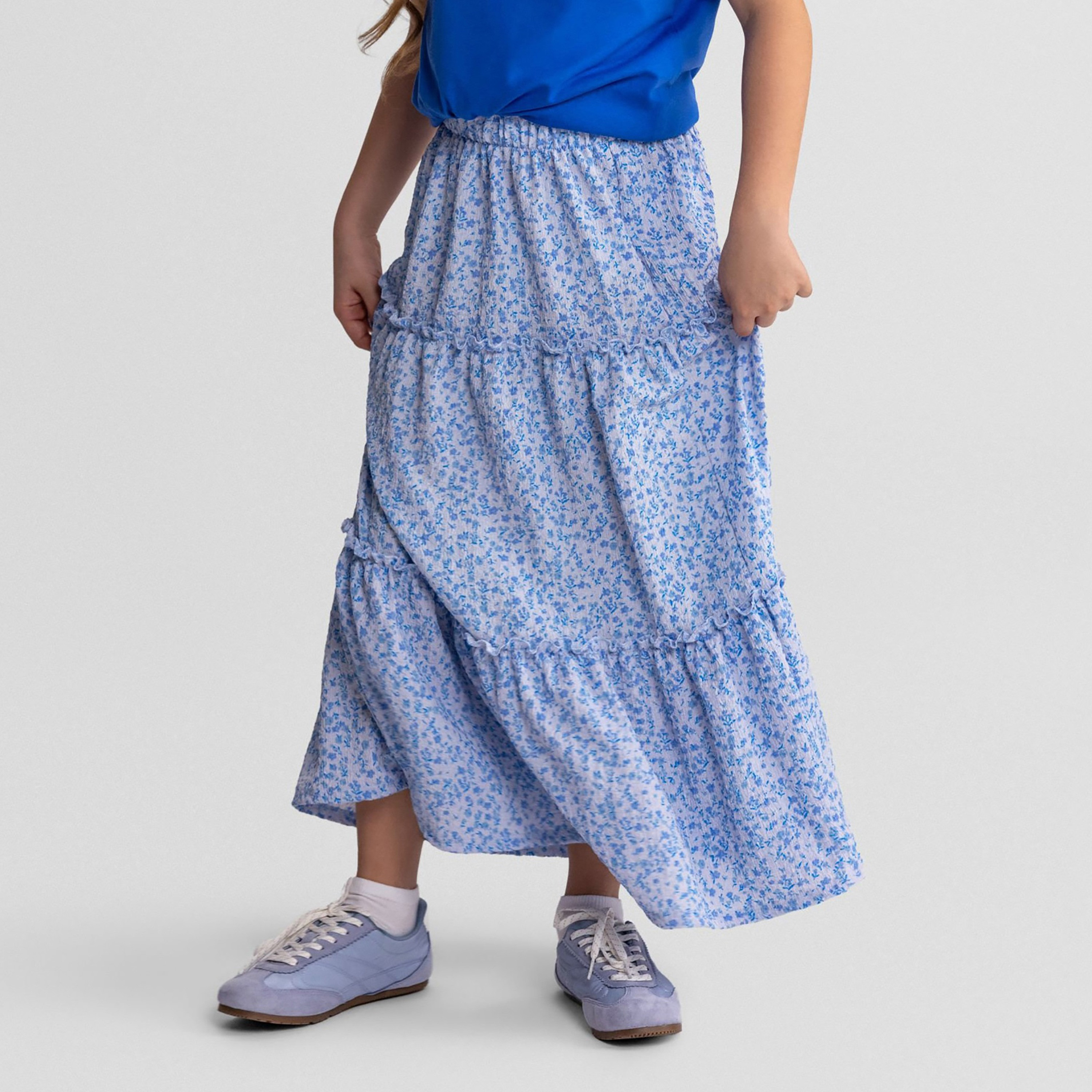 تنورة ماكسي بنقشة زهور وخصر مطاطي من مينوتي-girls-clothing-bottoms-skirts-image-3