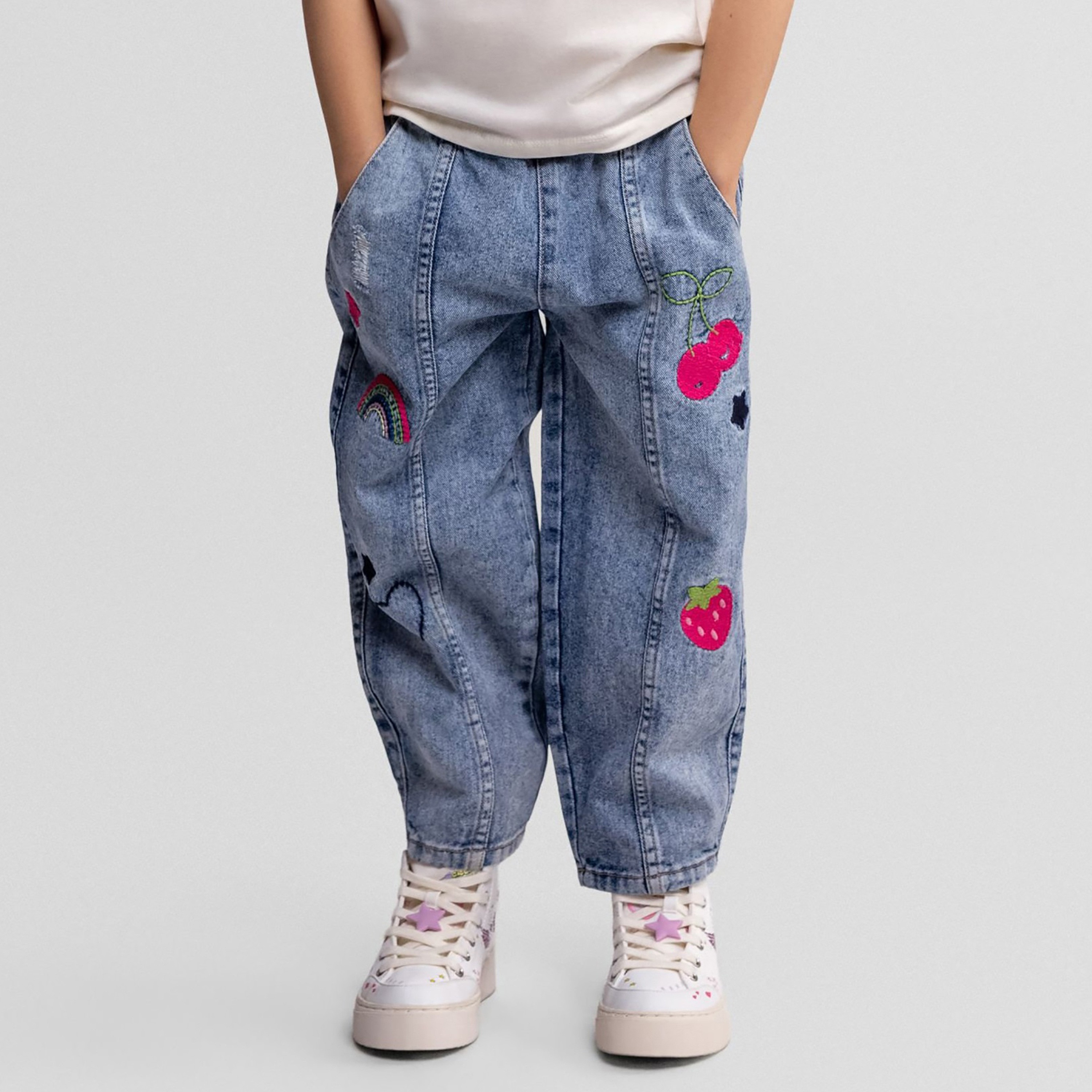 Minoti Barrel Shaped Embroidered Jeans-baby-girls-clothing-bottoms-jeans-image-1