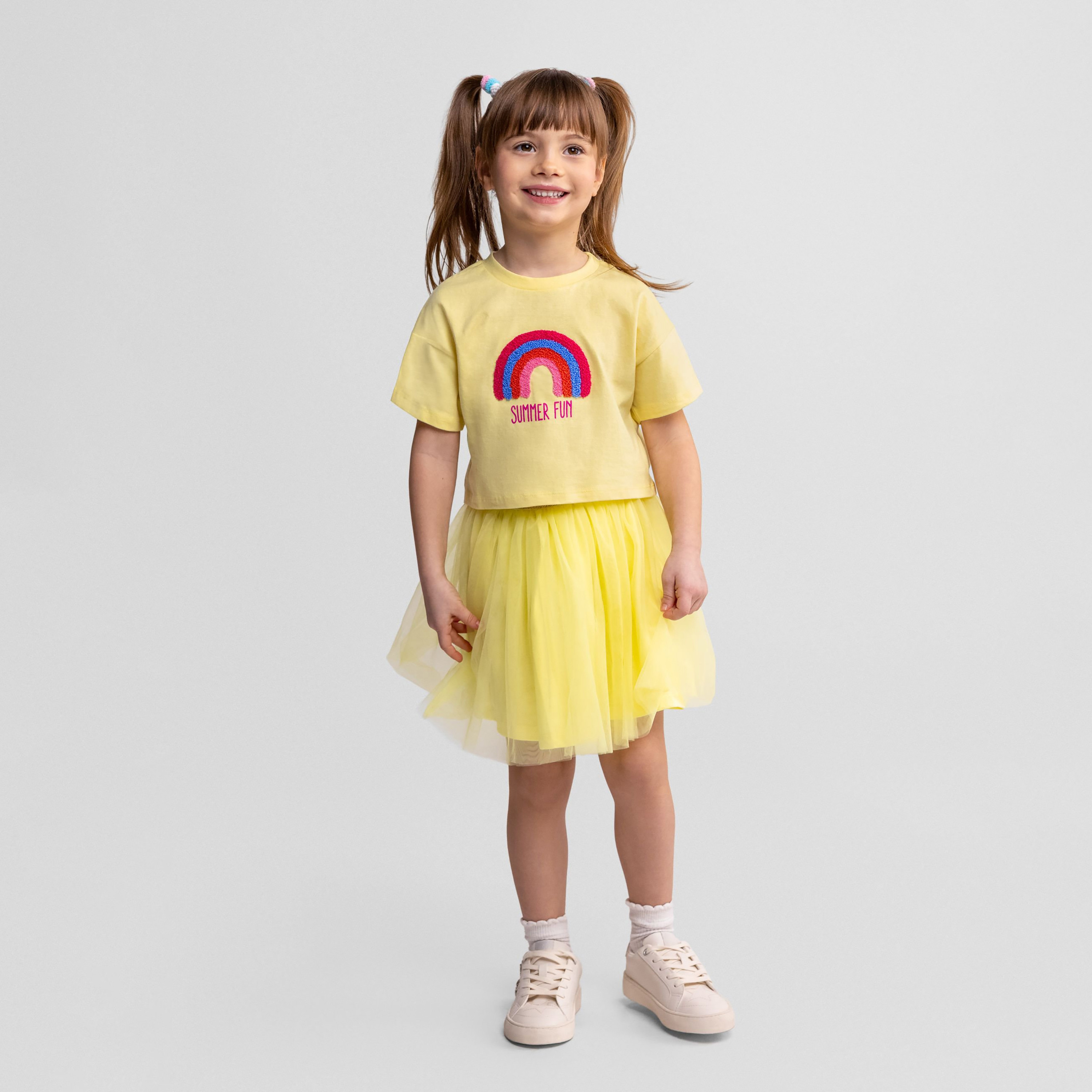 تيشيرت مطرز بنقشة رينبو وأكمام قصيرة من مينوتي-baby-girls-clothing-tshirts-image-1