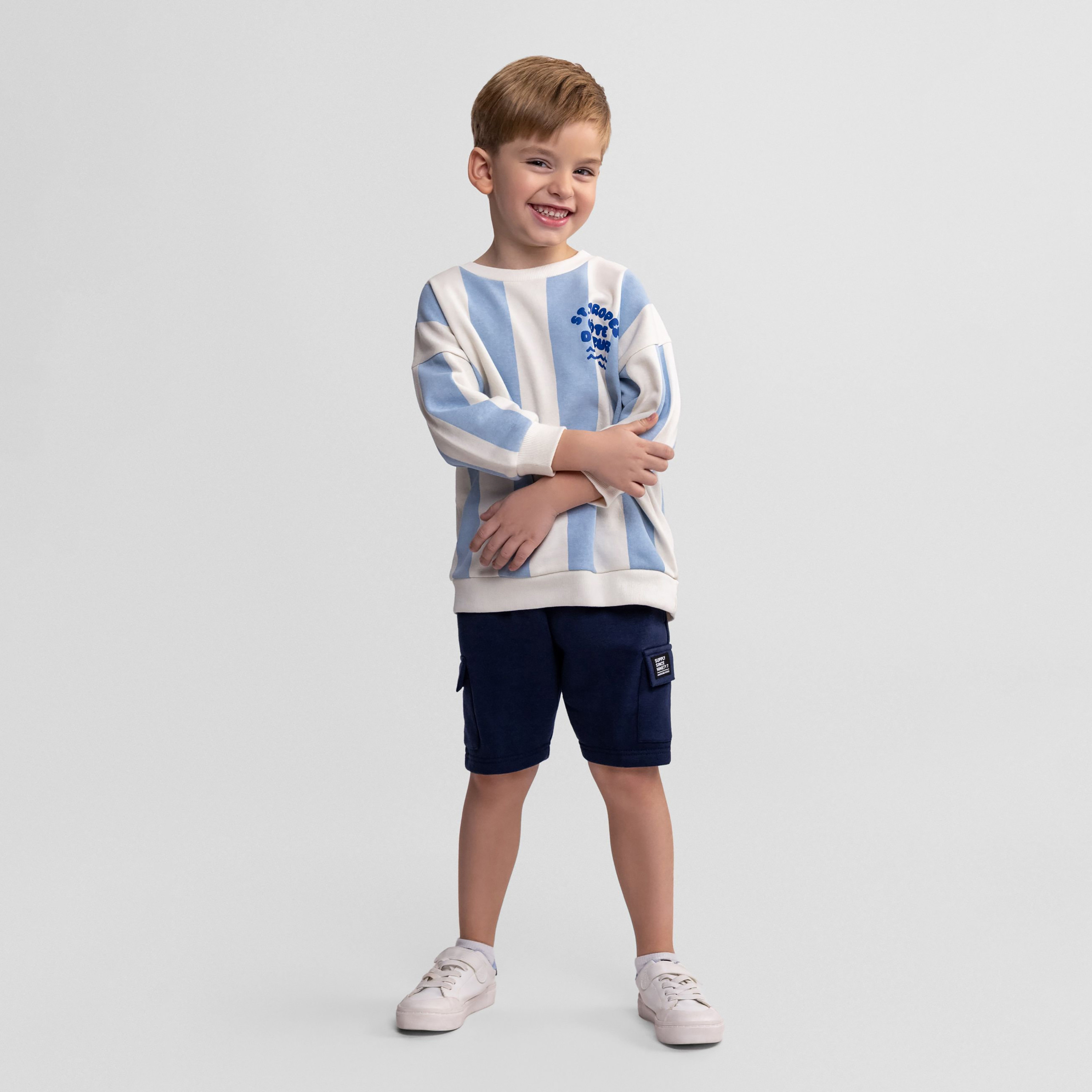 طقم سويت شيرت مخطط بأكمام طويلة وشورت من مينوتي-boys-clothing-setsandcoords-image-2