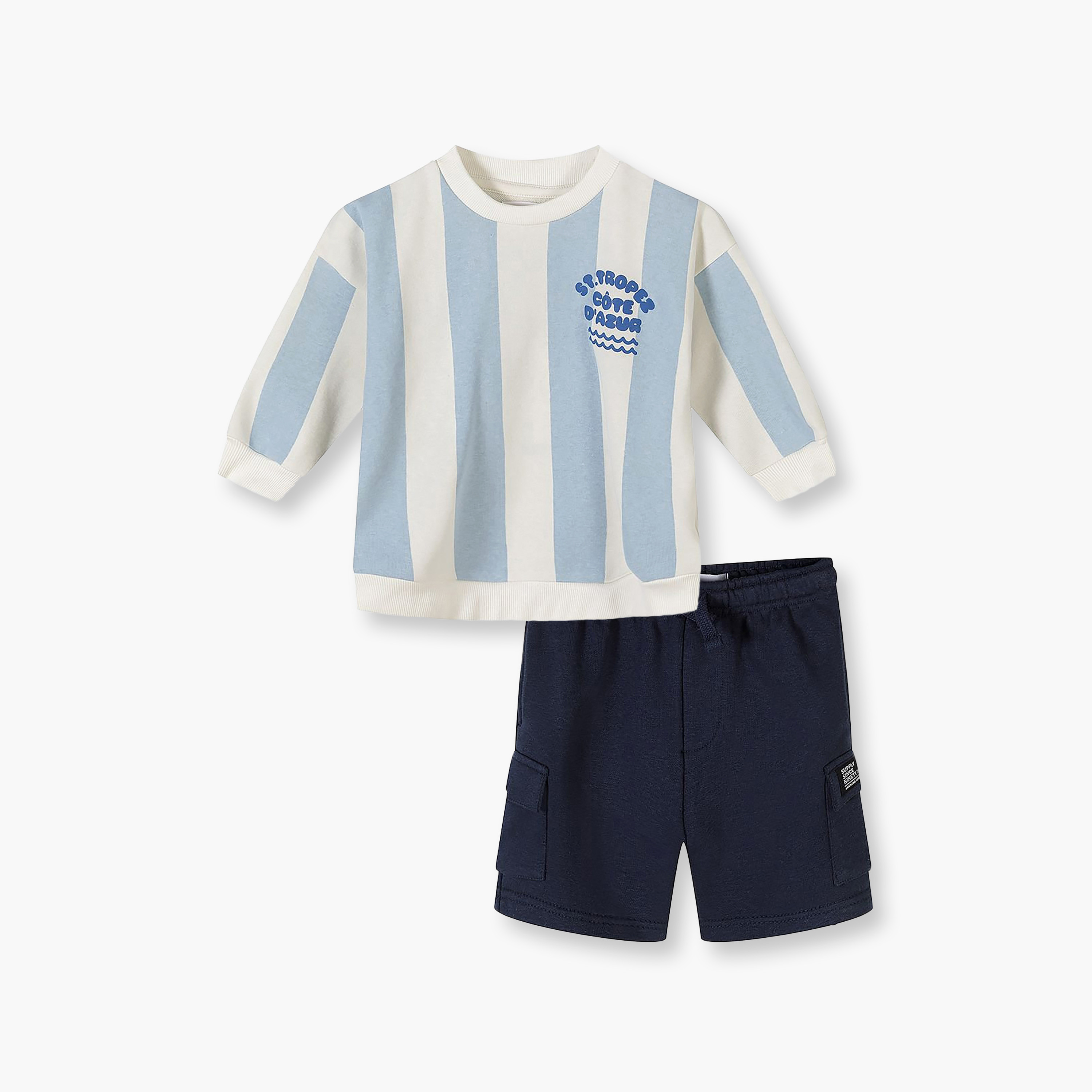 طقم سويت شيرت مخطط بأكمام طويلة وشورت من مينوتي-boys-clothing-setsandcoords-image-3
