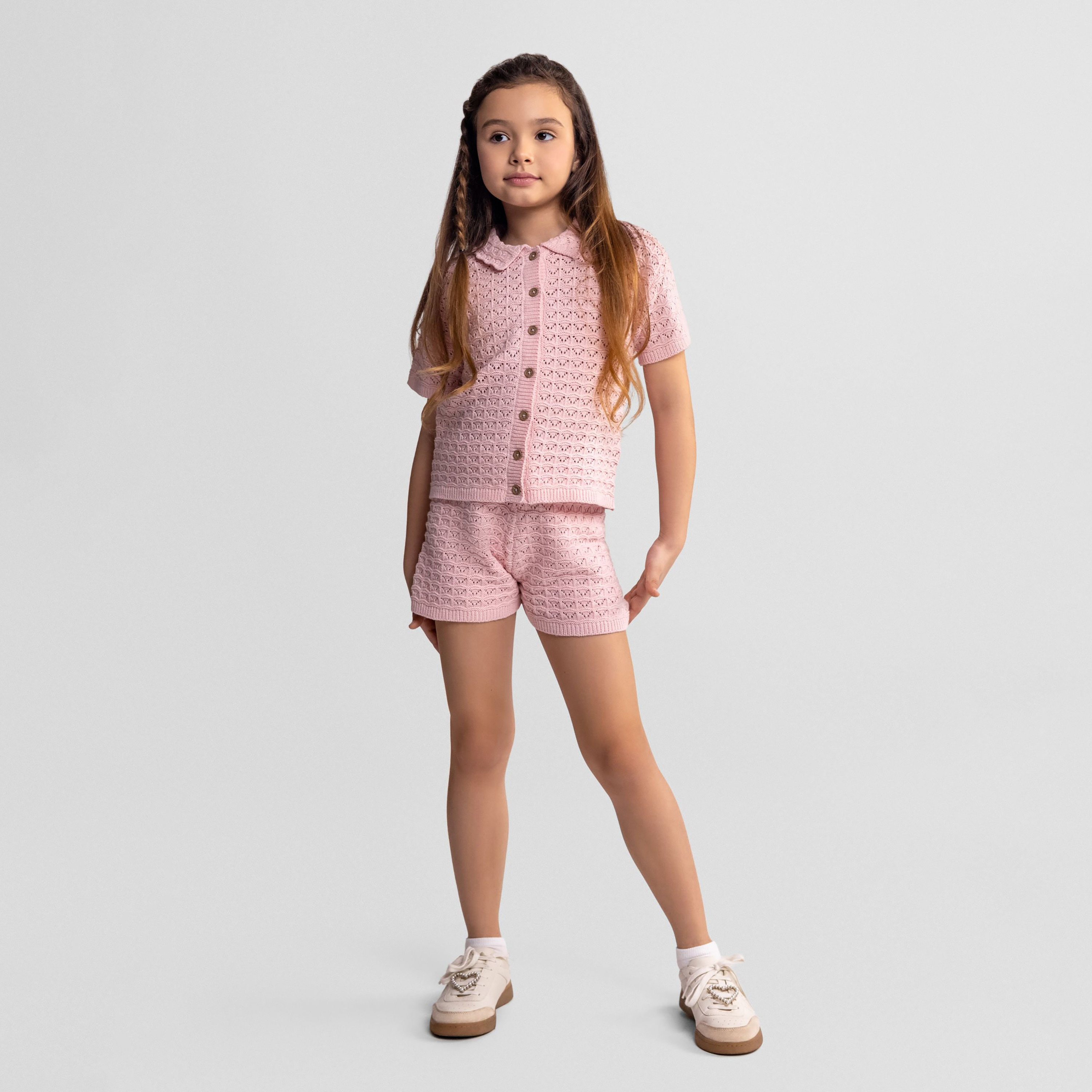 طقم قميص وشورت محبوك بنقشة بوينتيل وأكمام قصيرة من مينوتي-girls-clothing-setsandcoords-image-2
