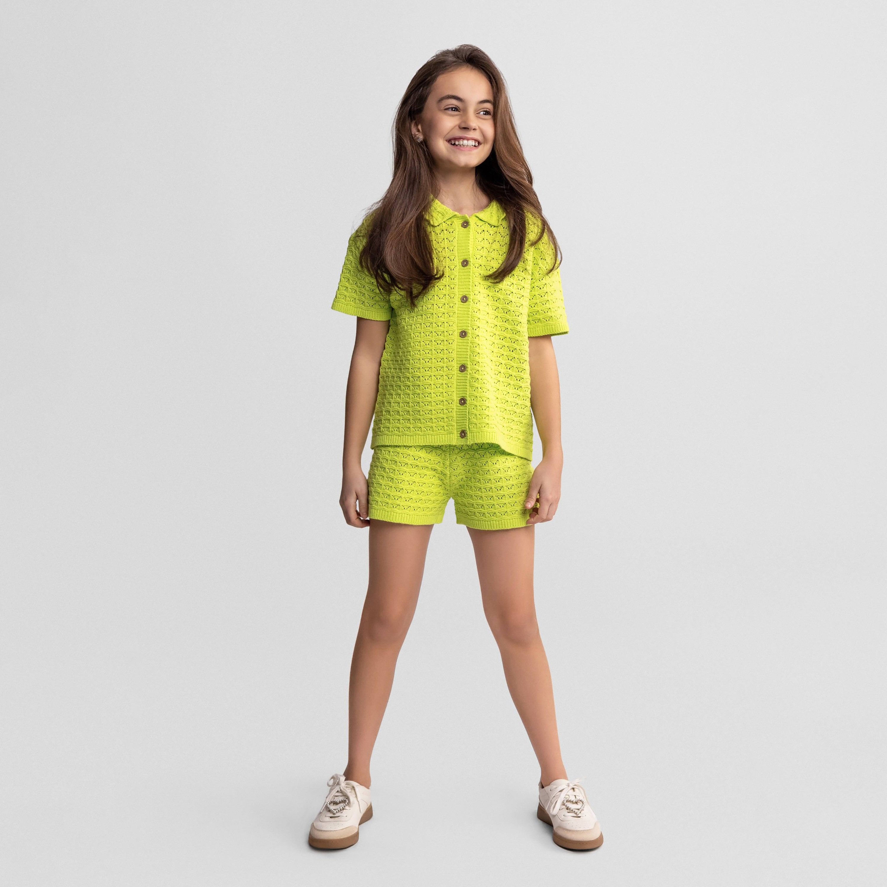 طقم قميص وشورت محبوك بنقشة بوينتيل وأكمام قصيرة من مينوتي-girls-clothing-setsandcoords-image-1