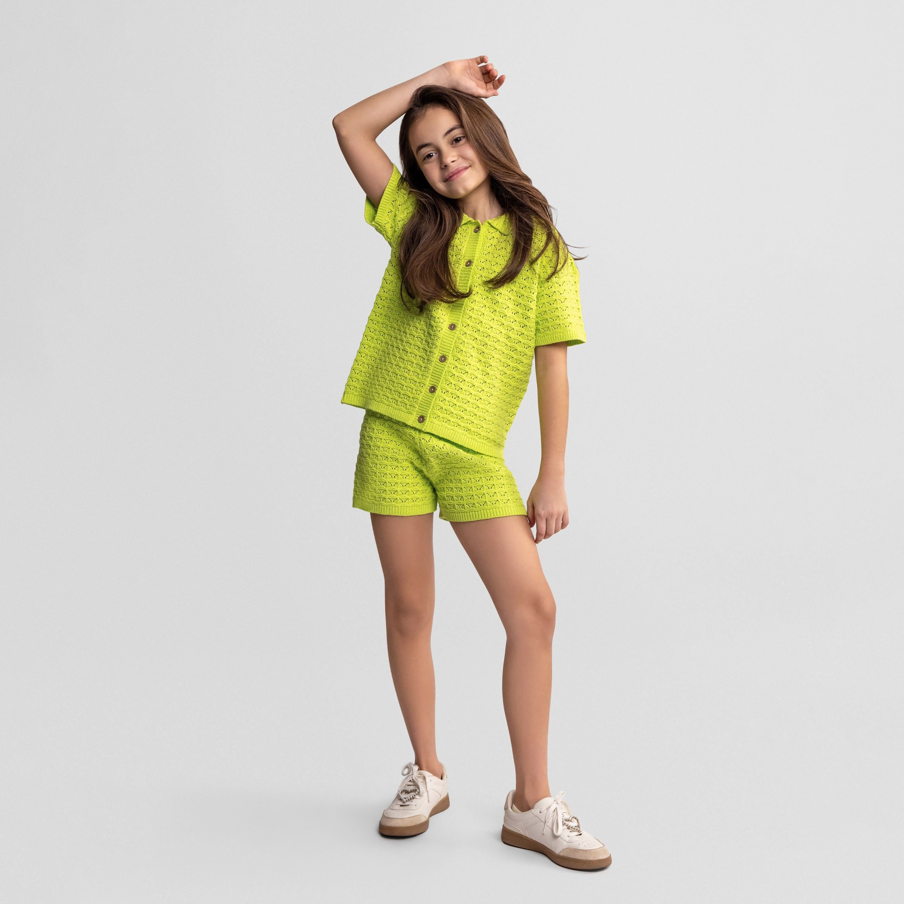 طقم قميص وشورت محبوك بنقشة بوينتيل وأكمام قصيرة من مينوتي-girls-clothing-setsandcoords-image-2