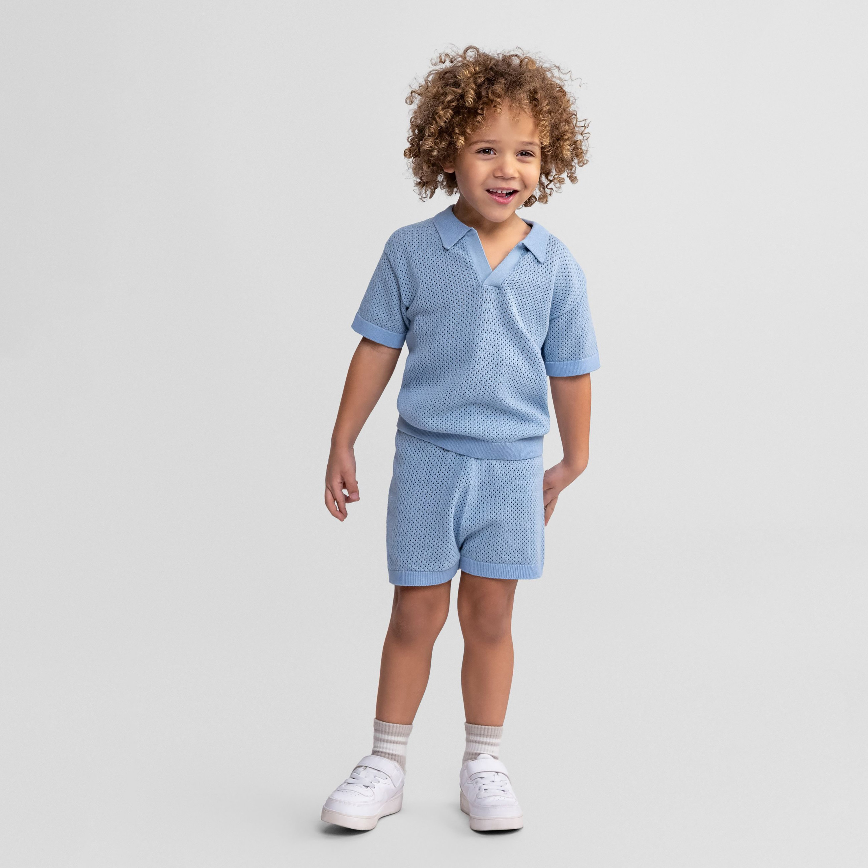 طقم تيشيرت محبوك بياقة وأكمام قصيرة وشورت من مينوتي-boys-clothing-setsandcoords-image-1