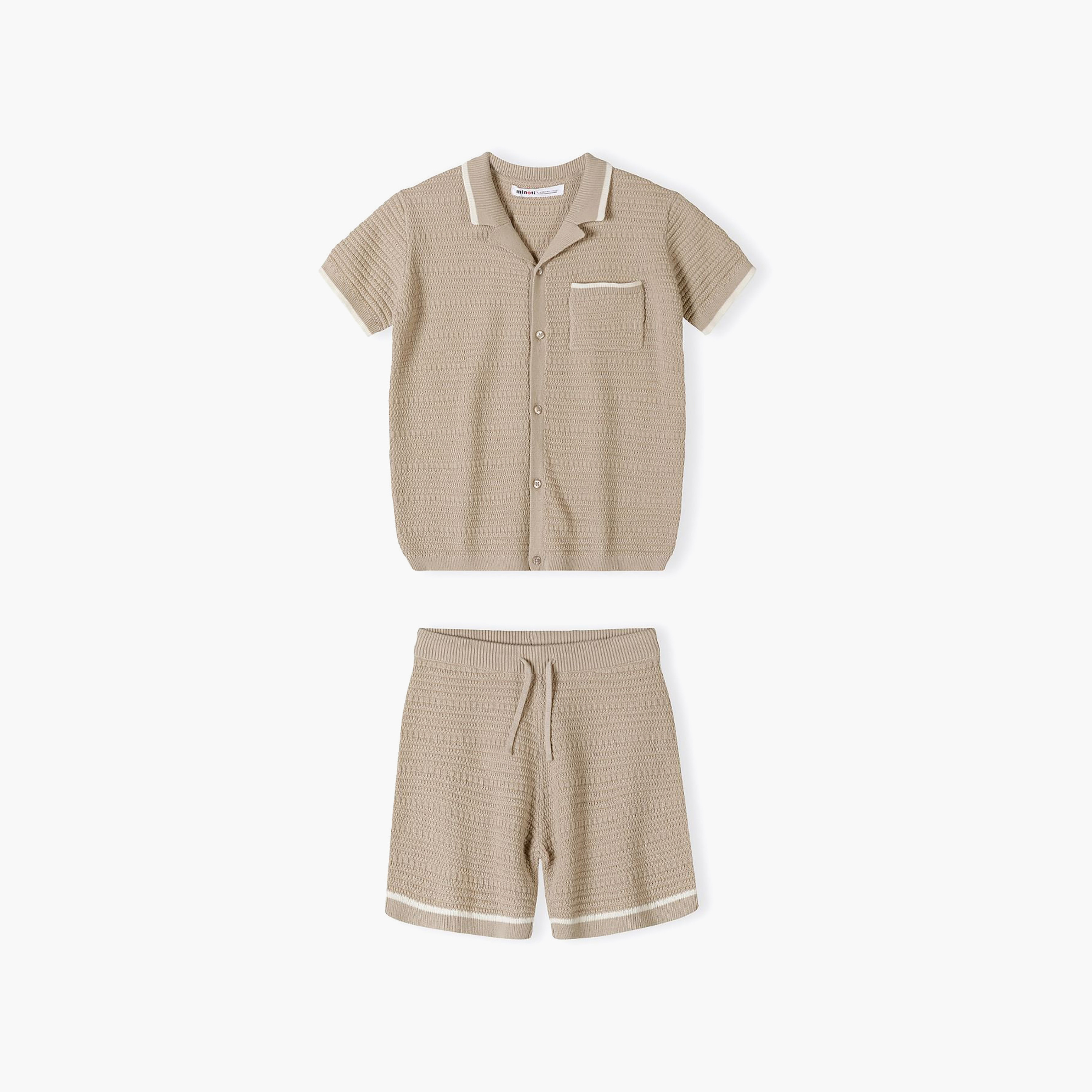 Minoti Short Sleeves Collared Knitted Polo T-Shirt & Shorts Set-boys-clothing-setsandcoords-image-2