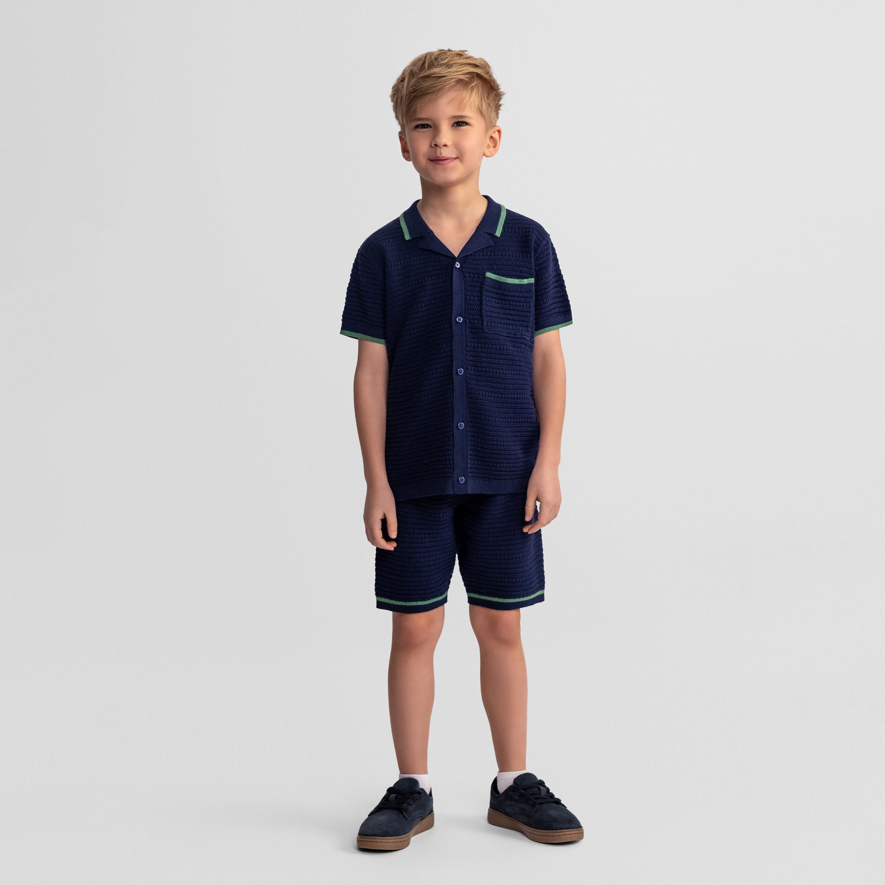 طقم تيشيرت بولو محبوك بياقة وأكمام قصيرة وشورت من مينوتي-boys-clothing-setsandcoords-image-1