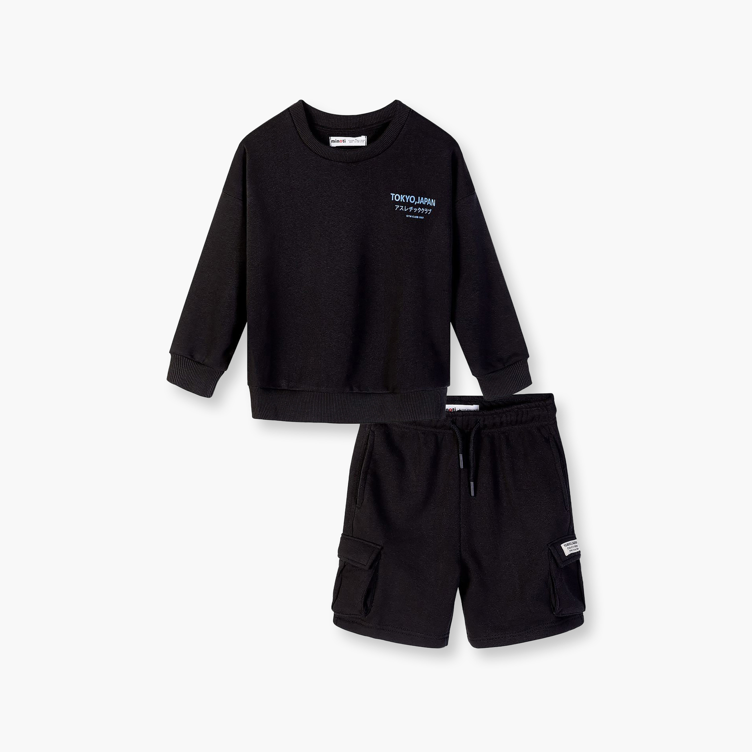 طقم سويت شيرت بقماش بارز وأكمام طويلة وبنطلون رياضي جوغر من مينوتي-boys-clothing-setsandcoords-image-1