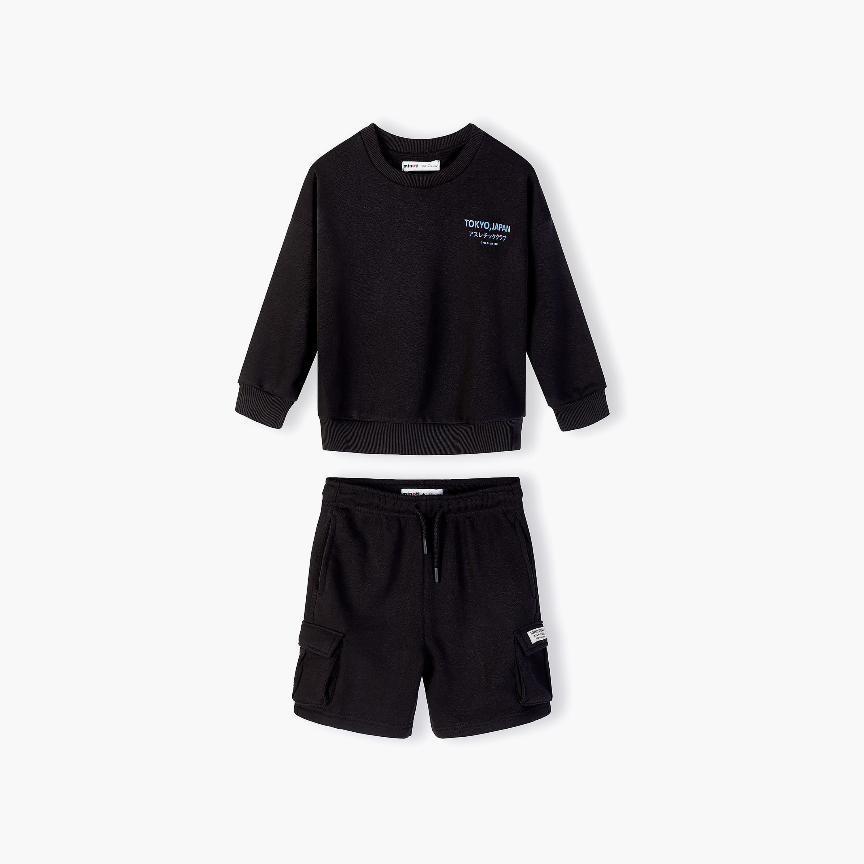 طقم سويت شيرت بقماش بارز وأكمام طويلة وبنطلون رياضي جوغر من مينوتي-boys-clothing-setsandcoords-image-2
