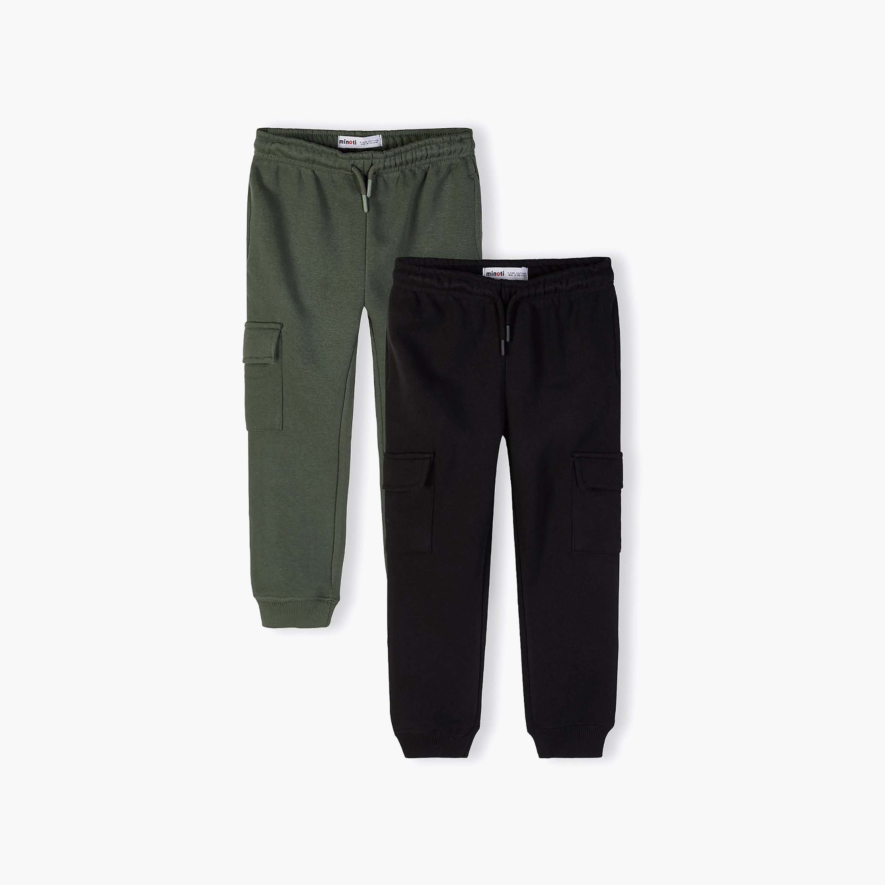 طقم بنطلون رياضي جوغر سادة بخصر مطاطي ورباط قطعتين من مينوتي-boys-clothing-bottoms-joggersandtrackpants-image-1