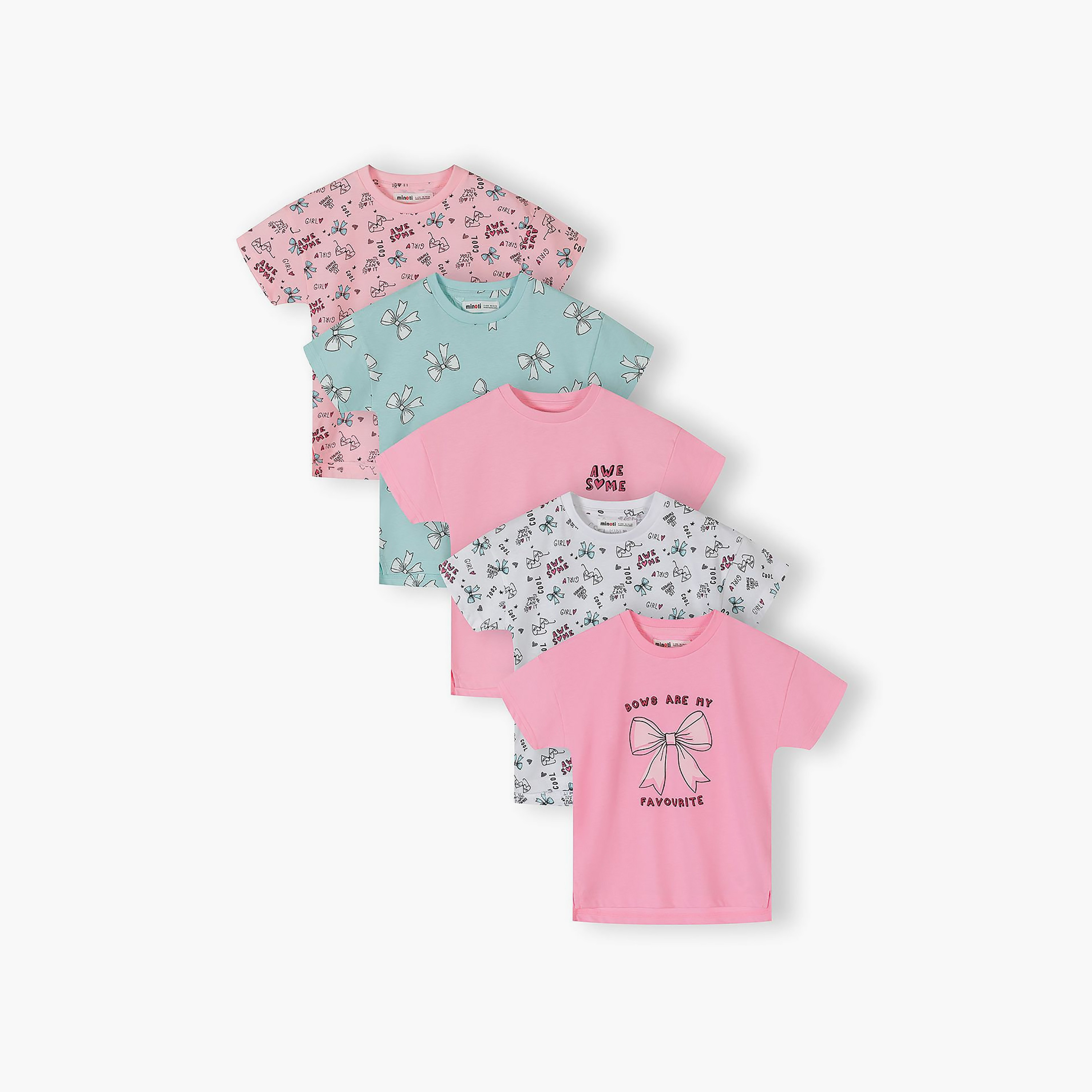 طقم تيشيرت بطبعة فيونكات وأكمام قصيرة 5 قطع من مينوتي-baby-girls-clothing-tshirts-image-1