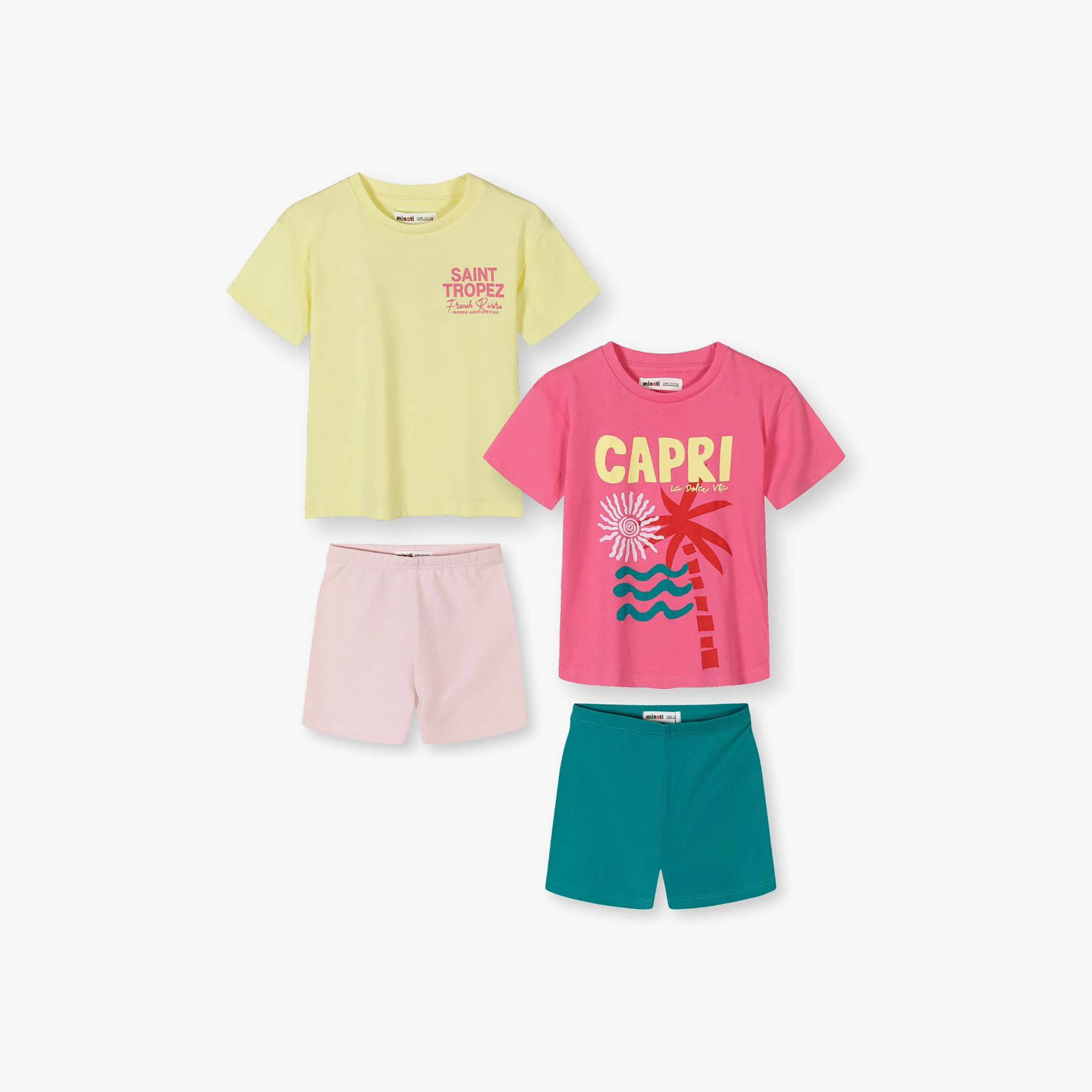 طقمين تيشيرت أكمام قصيرة وشورت سايكلينج من مينوتي-girls-clothing-setsandcoords-image-1