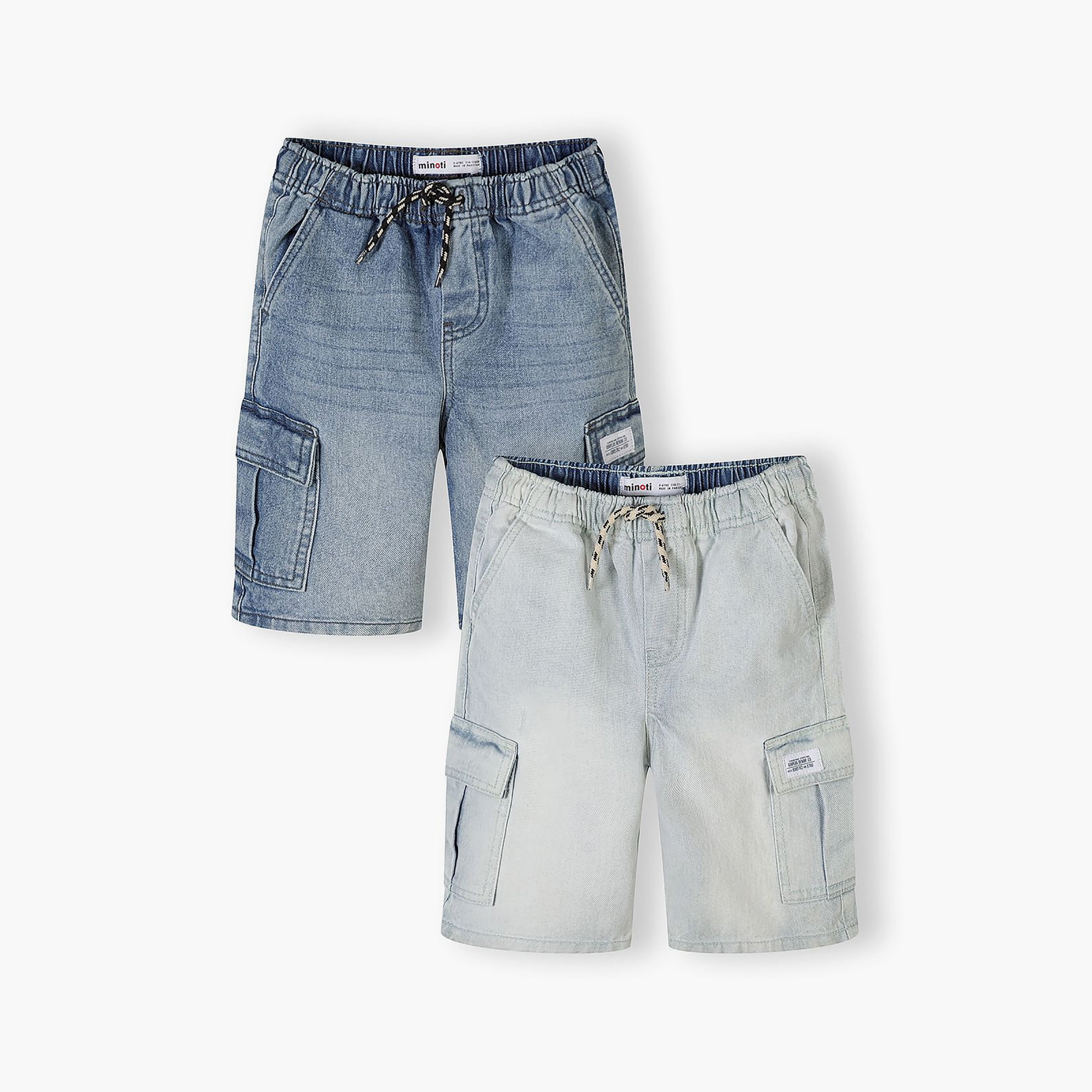 طقم شورتات دينيم بجيوب وخصر مطاطي ورباط قطعتين من مينوتي-boys-clothing-bottoms-shorts-image-1
