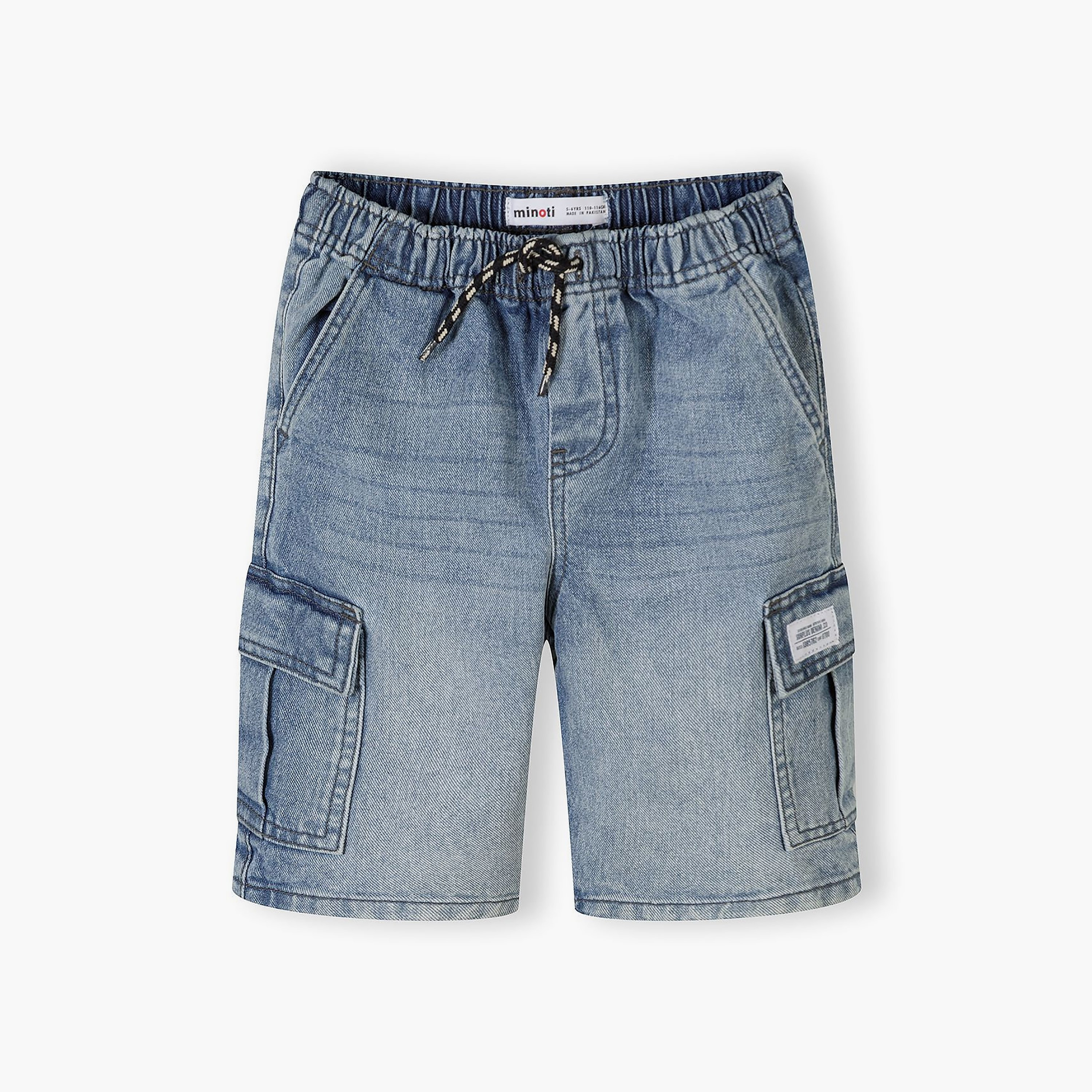 طقم شورتات دينيم بجيوب وخصر مطاطي ورباط قطعتين من مينوتي-boys-clothing-bottoms-shorts-image-3