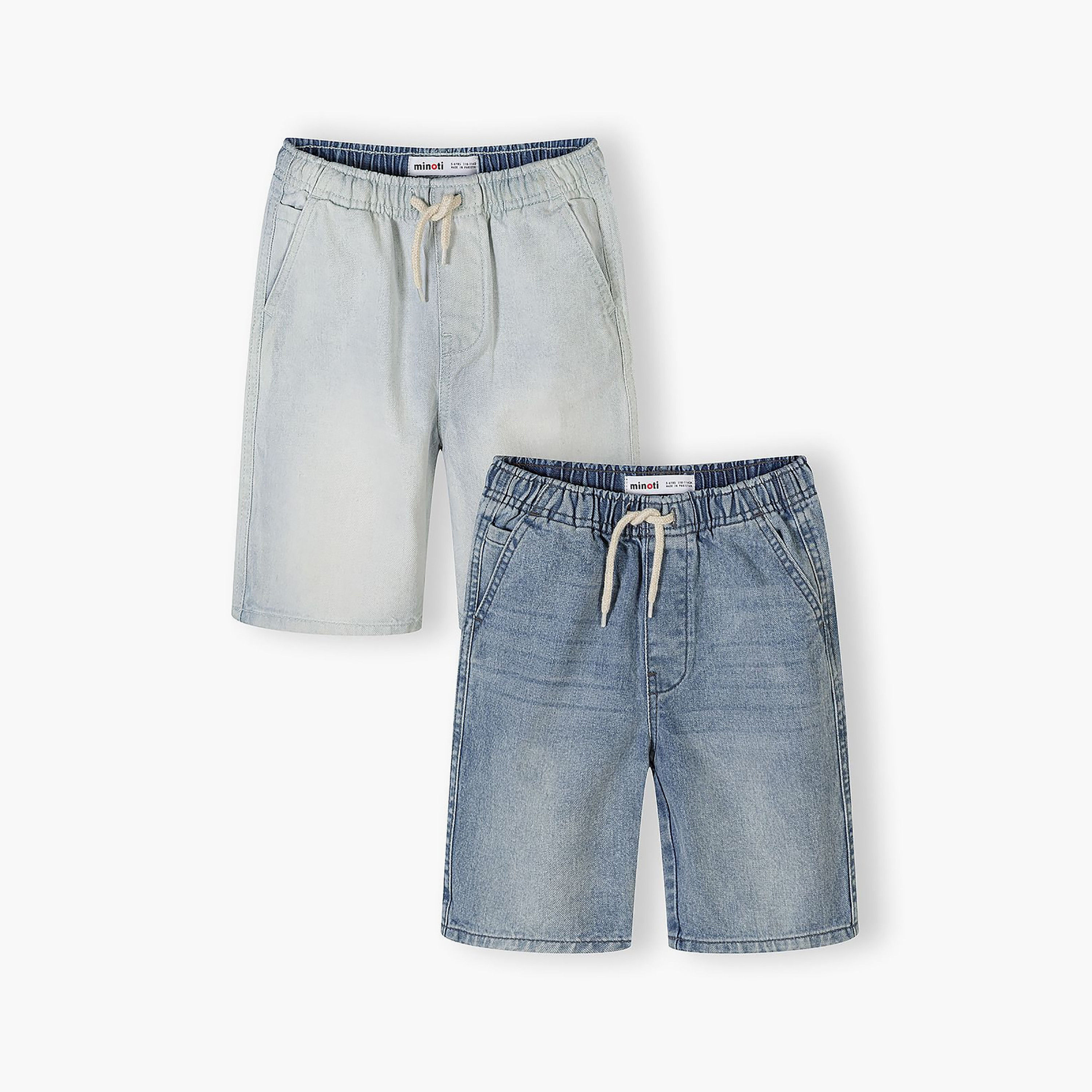 طقم شورتات دينيم بخصر مطاطي ورباط قطعتين من مينوتي-boys-clothing-bottoms-shorts-image-1