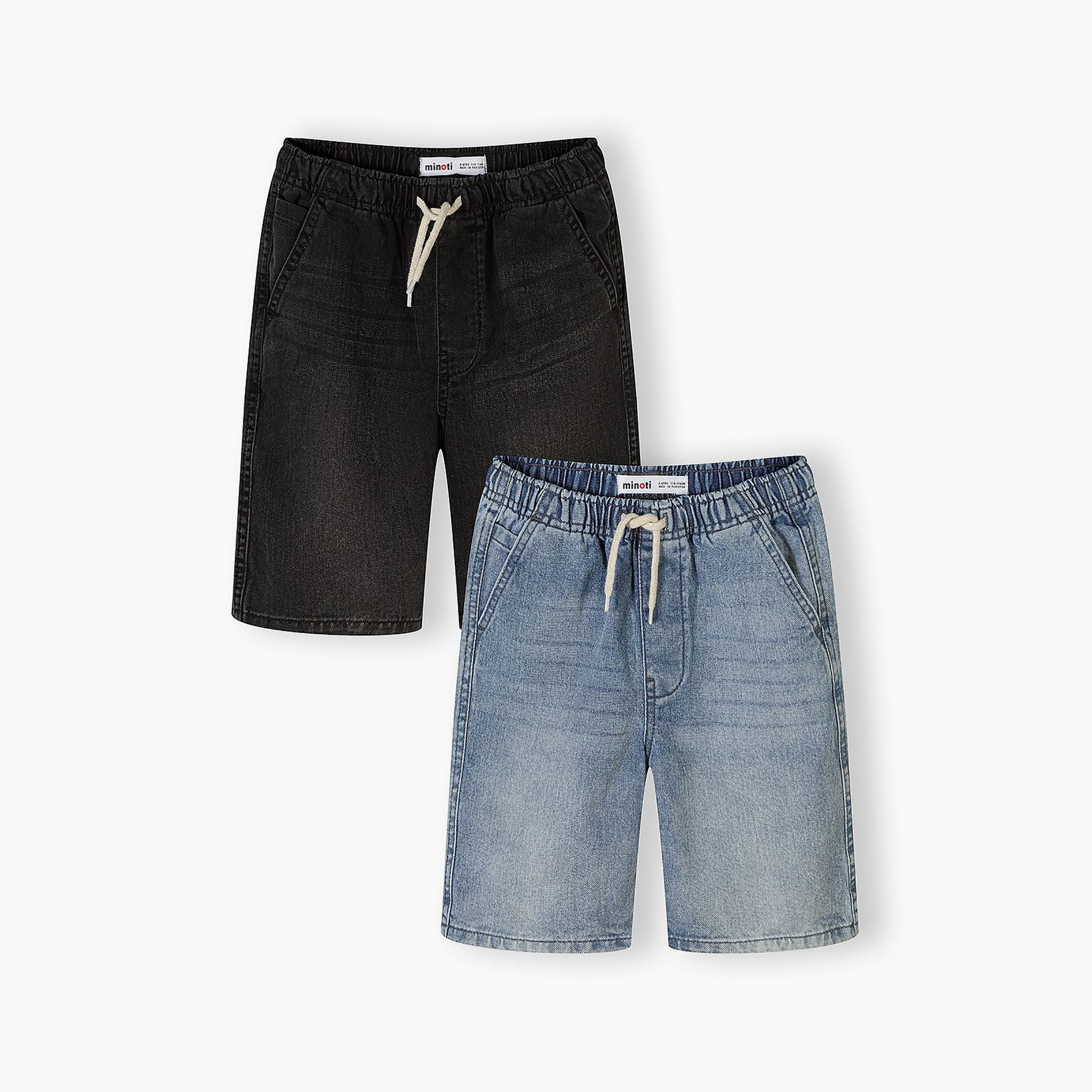 Minoti 2-Piece Elasticated Drawstring Denim Shorts Set-boys-clothing-bottoms-shorts-image-1
