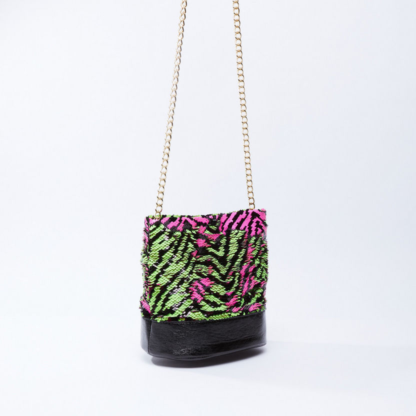 Reversible Sequin Detail Crossbody Bag with Metallic Chain-Bags-image-3