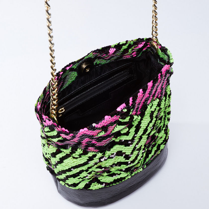Reversible Sequin Detail Crossbody Bag with Metallic Chain-Bags-image-4