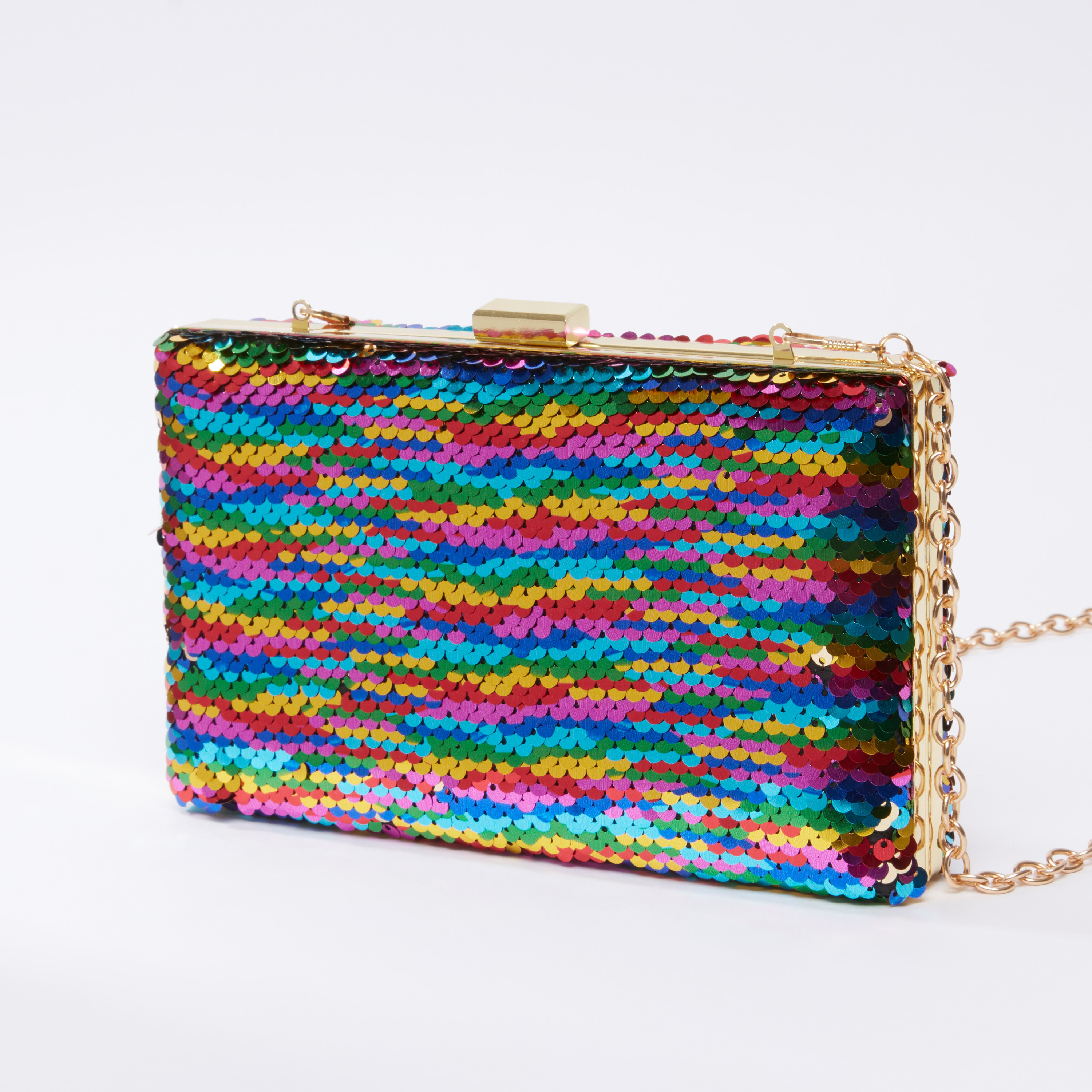 Sequin Detail Clutch with Detachable Metallic Chain-women-bagsandwallets-handbags-image-1