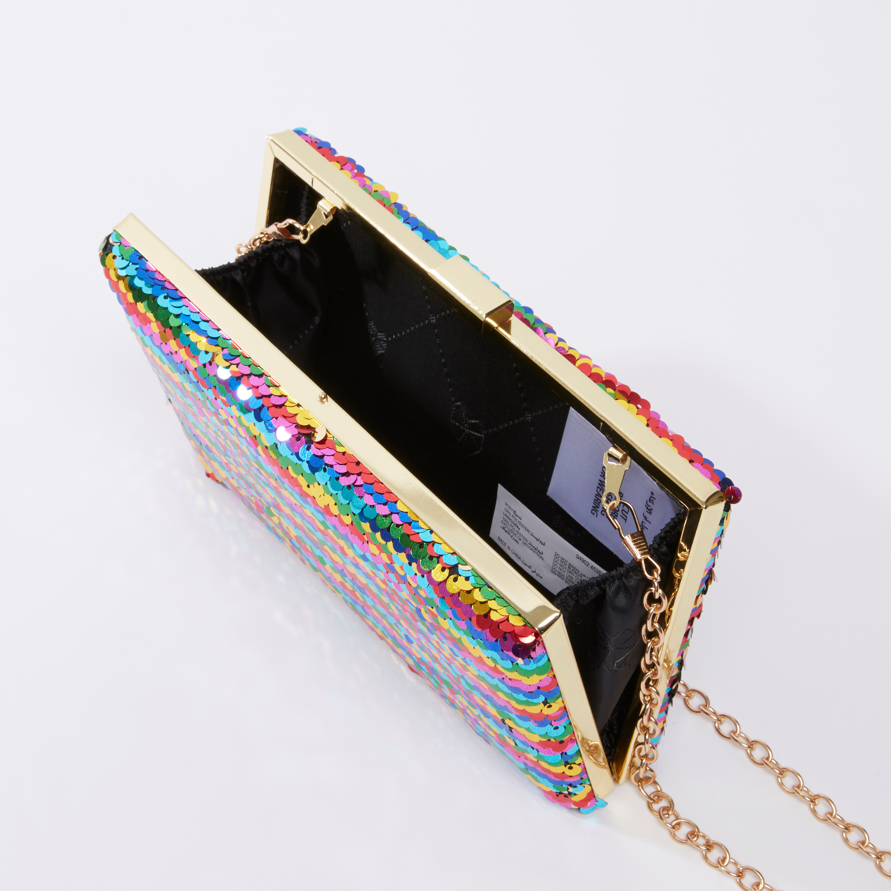Sequin Detail Clutch with Detachable Metallic Chain-women-bagsandwallets-handbags-image-4