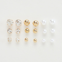 Set of 9 - Embellished Stud Earrings with Pushback Closure