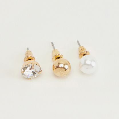 Set of 9 - Embellished Stud Earrings with Pushback Closure