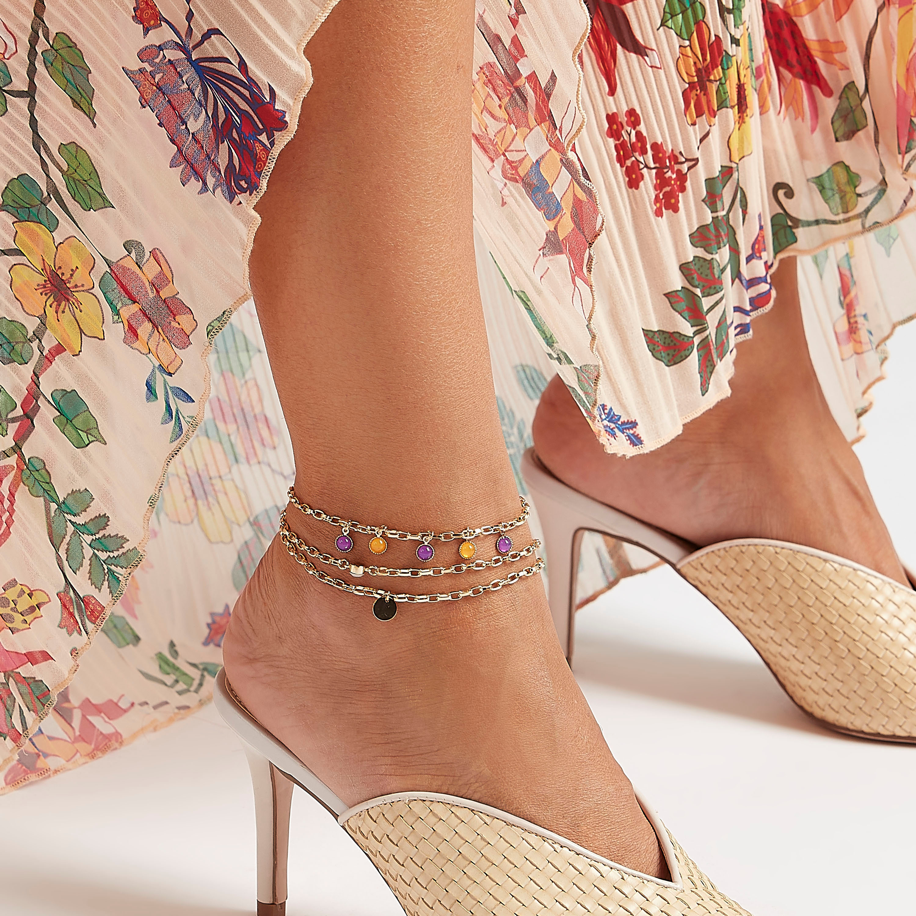 خلخال مزيّن ميتالك - طقم من 3-women-watchesandjewellery-jewellery-anklets-image-2