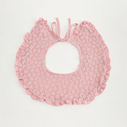 Embroidered Ruffle Detail Collar with Tie-Ups