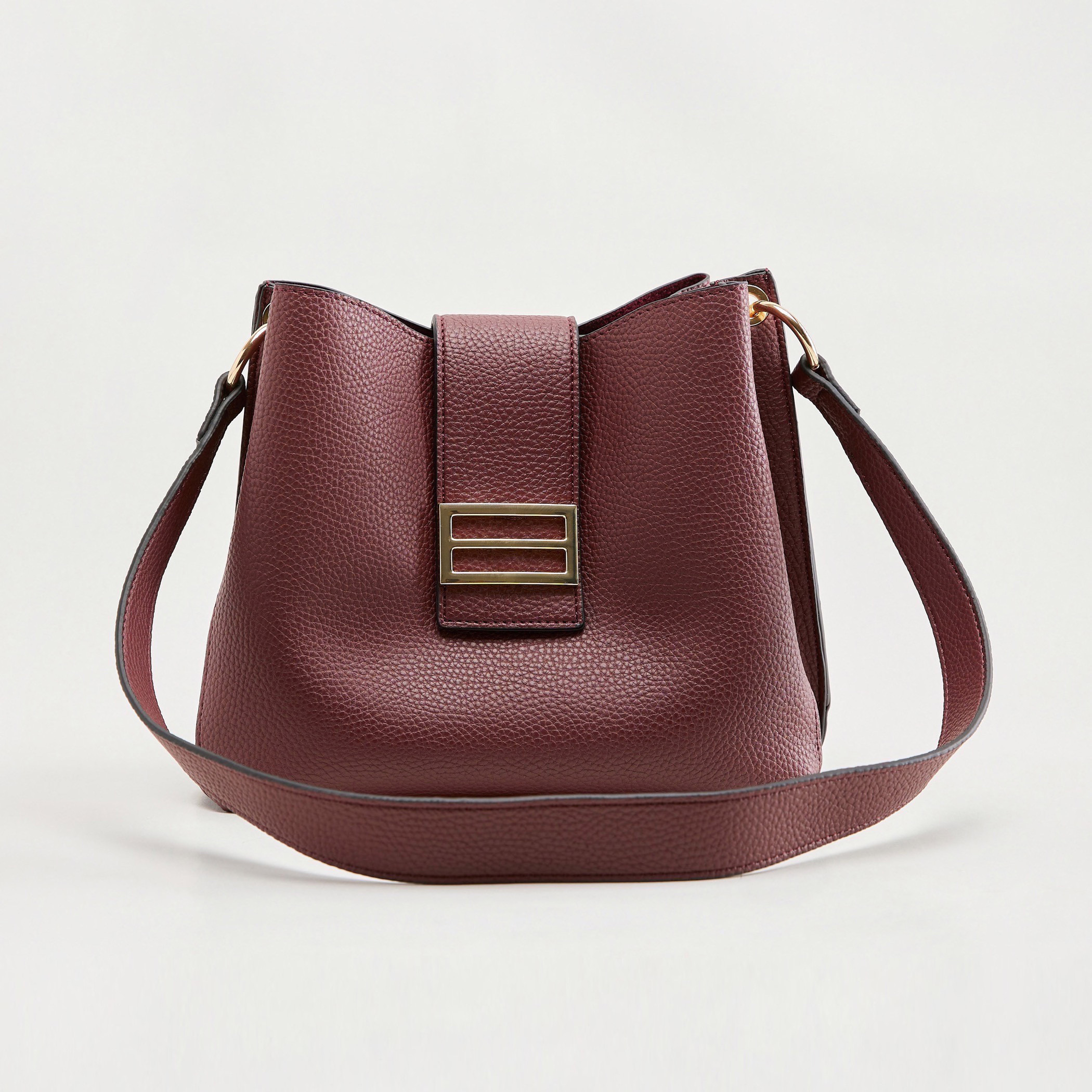 Textured Shoulder Bag with Flap Closure and Handle-women-bagsandwallets-handbags-image-1