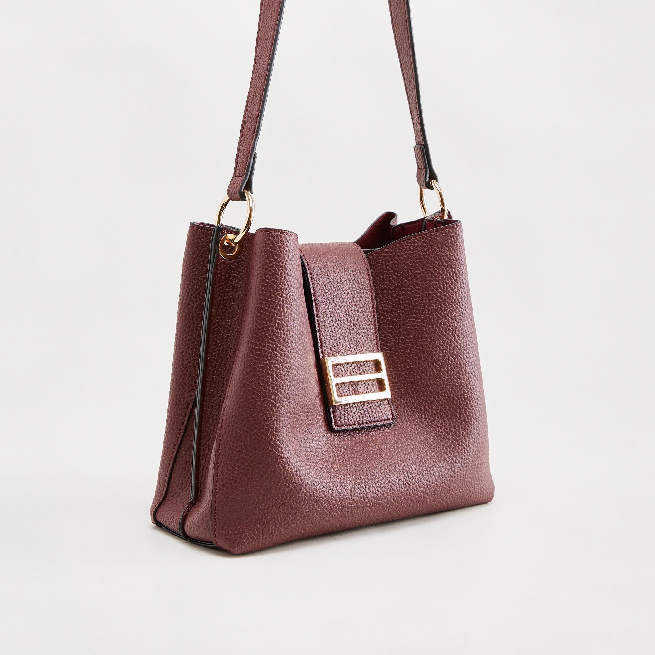 Textured Shoulder Bag with Flap Closure and Handle-women-bagsandwallets-handbags-image-3