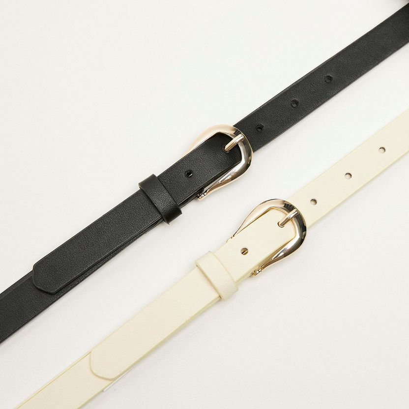 Set of 2 - Solid Leather Belt with Pin Buckle Closure-Belts-image-4