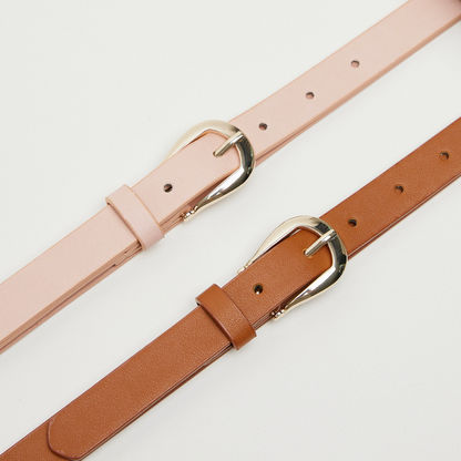 Set of 2 - Textured Leather Belt with Pin Buckle Closure