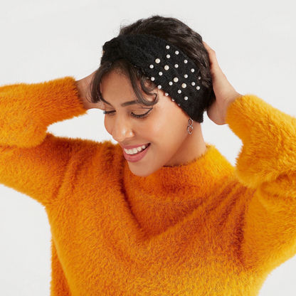 Pearl Embellished Knitted Twisted Knot Headband