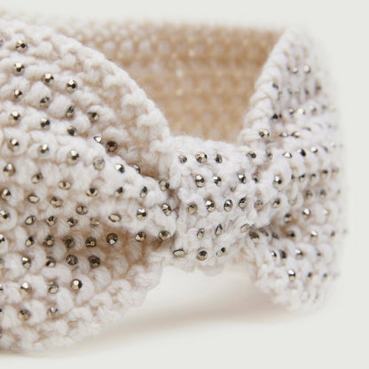 Diamante Embellished Knitted Headband with Bow Accent