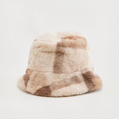 Faux Fur Checked Texture Bucket Hat